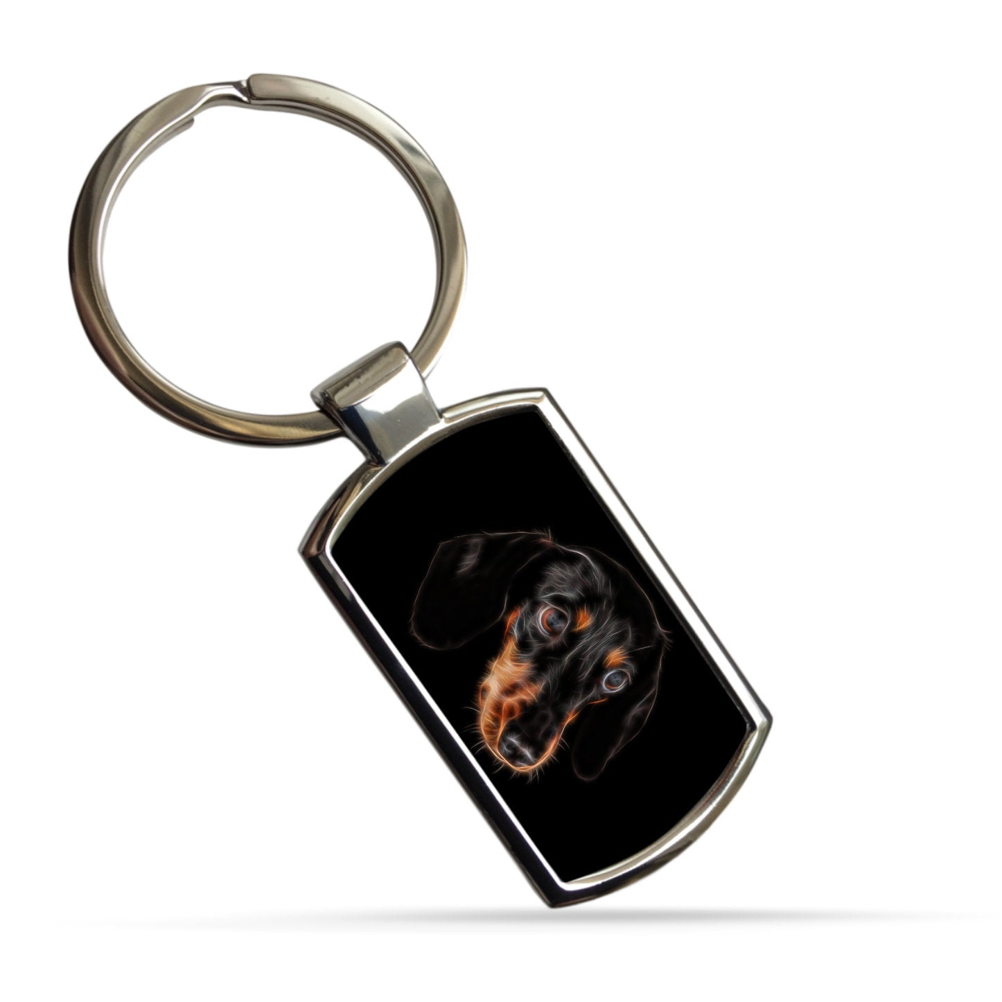 Dachshund Keychain with Stunning Fractal Art Design. Black and Tan or Chocolate