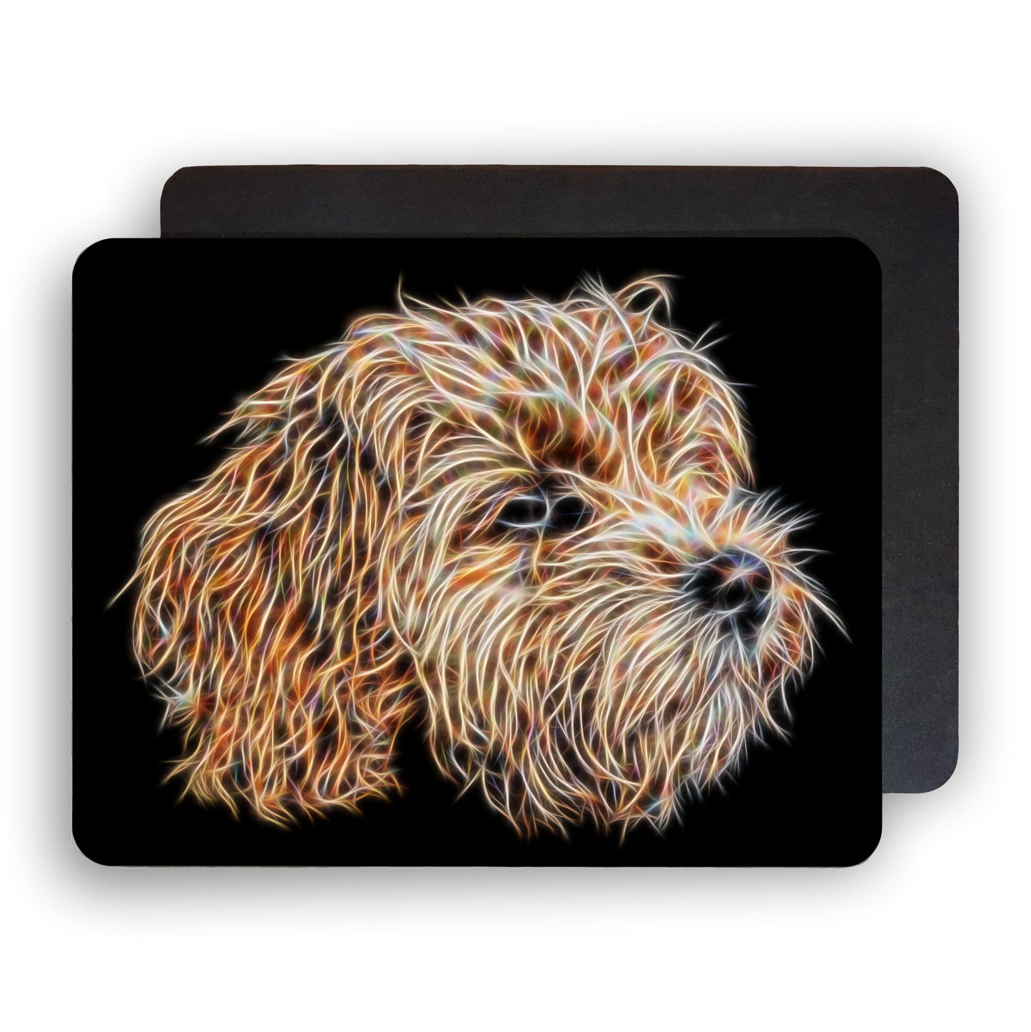 Apricot Cavapoo Placemats with Stunning Fractal Art Design. Set of Two.