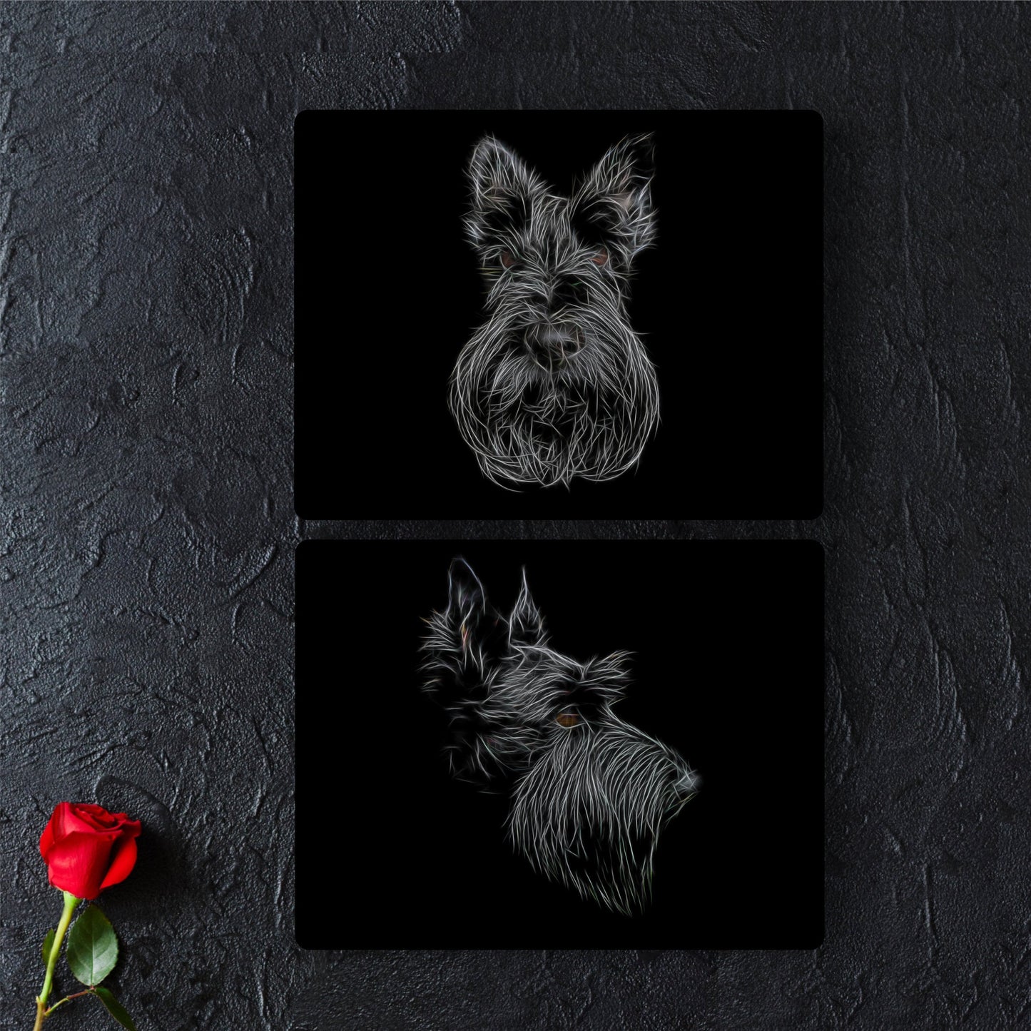 Scottish Terrier Placemats with Stunning Fractal Art Design. Set of Two.