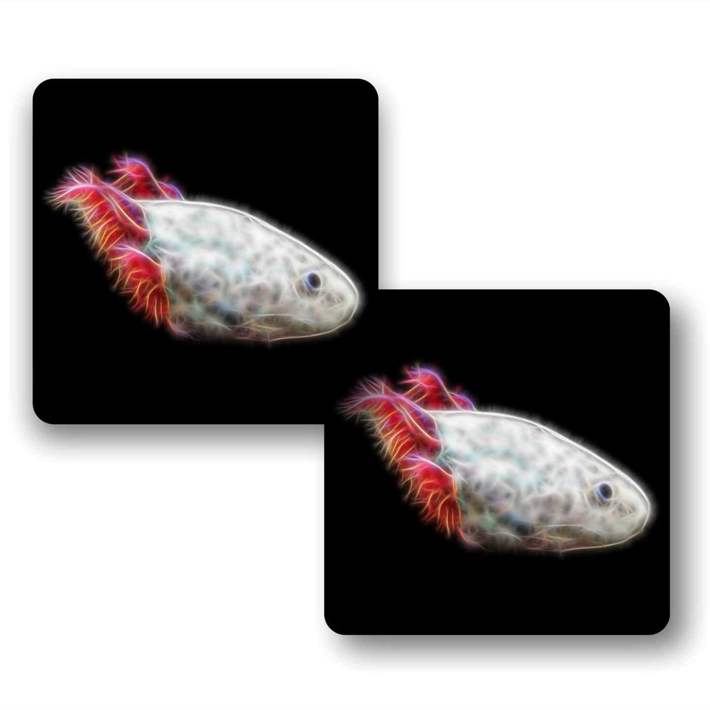 Pink Axolotl Coasters, Set of 2, with Stunning Fractal Art Design.