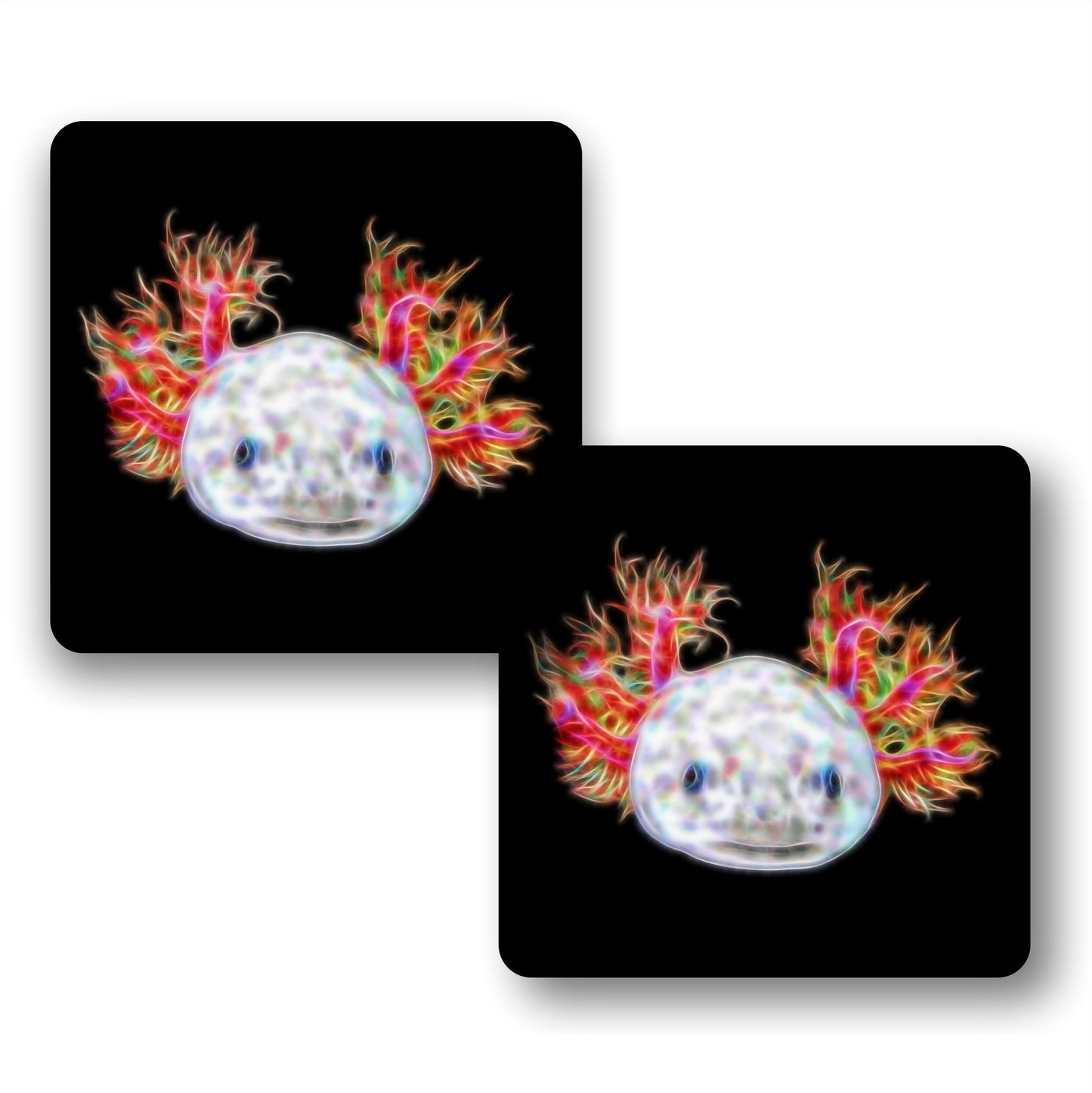 Pink Axolotl Coasters, Set of 2, with Stunning Fractal Art Design.