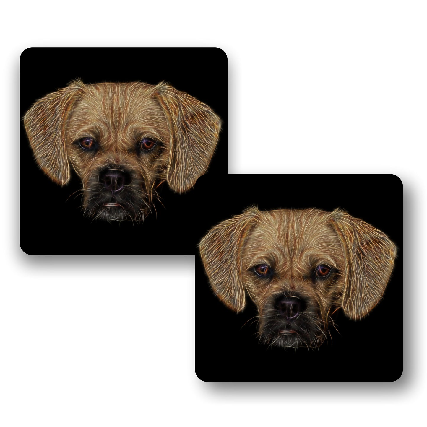 Puggle Coasters, Set of 2, with Stunning Fractal Art Design.