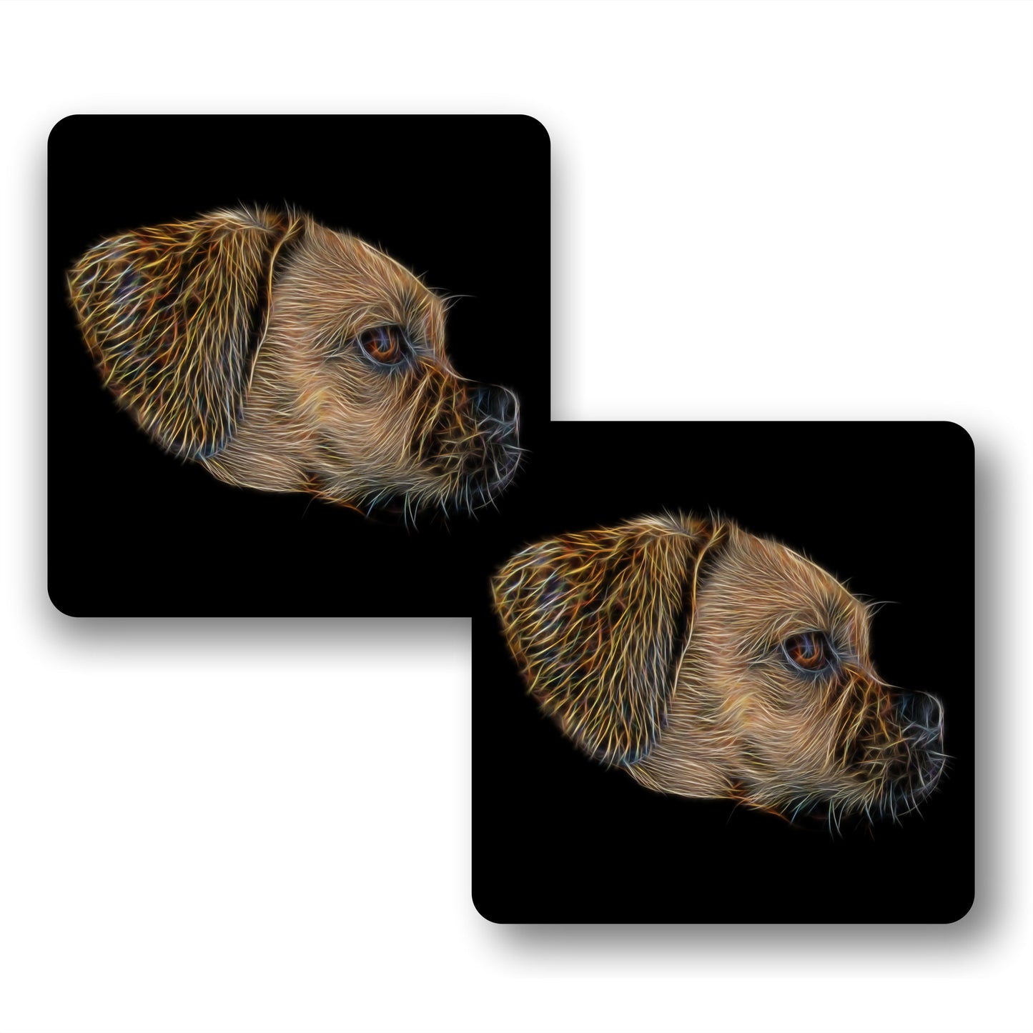 Puggle Coasters, Set of 2, with Stunning Fractal Art Design.