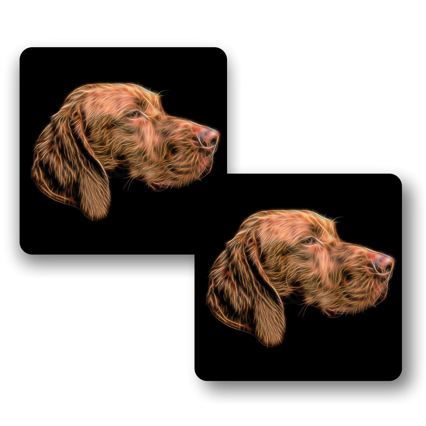 Hungarian Vizsla Dog Coasters, Set of 2, with Stunning Fractal Art Design.
