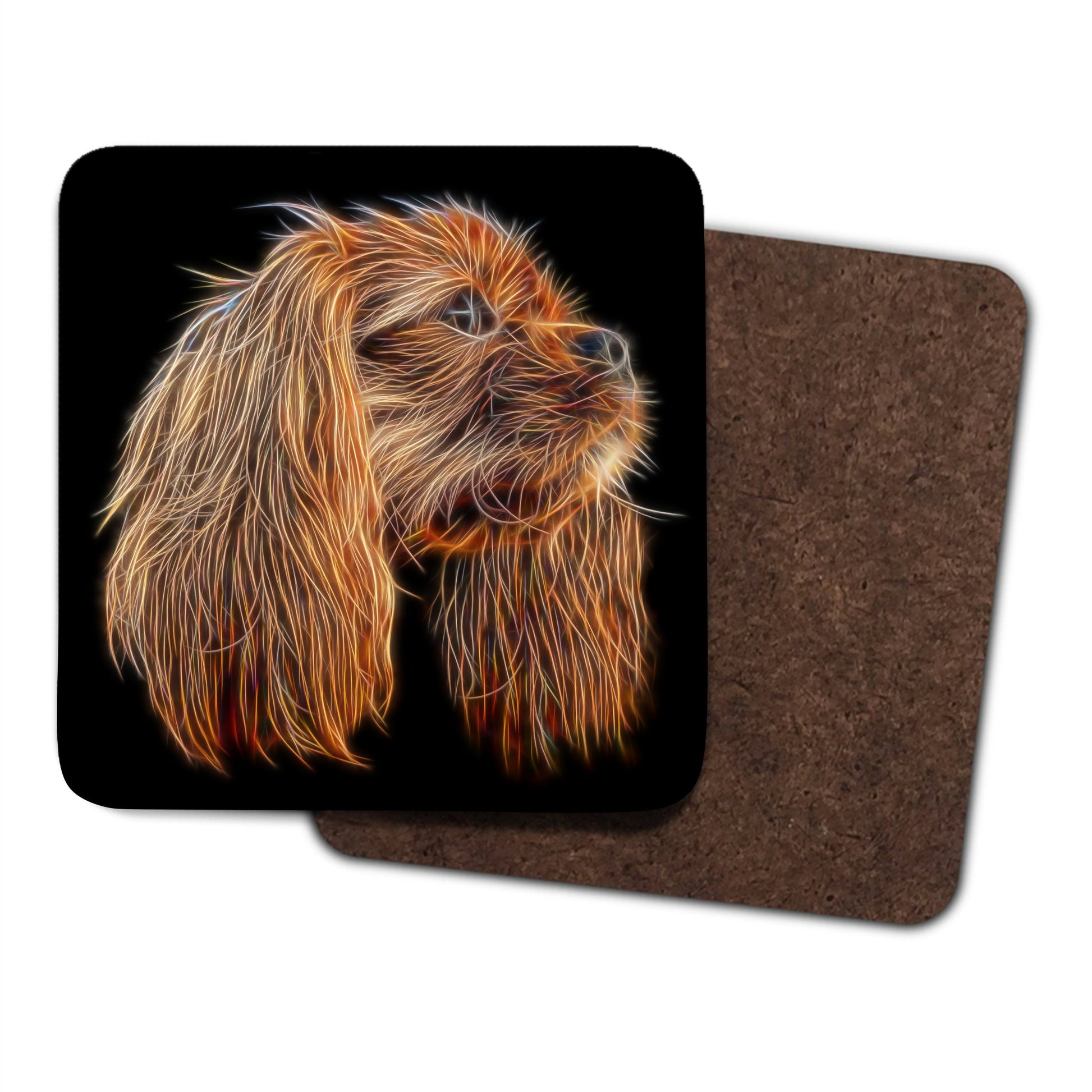 Ruby King Charles Spaniel Coasters, Set of 2, with Fractal Art Design