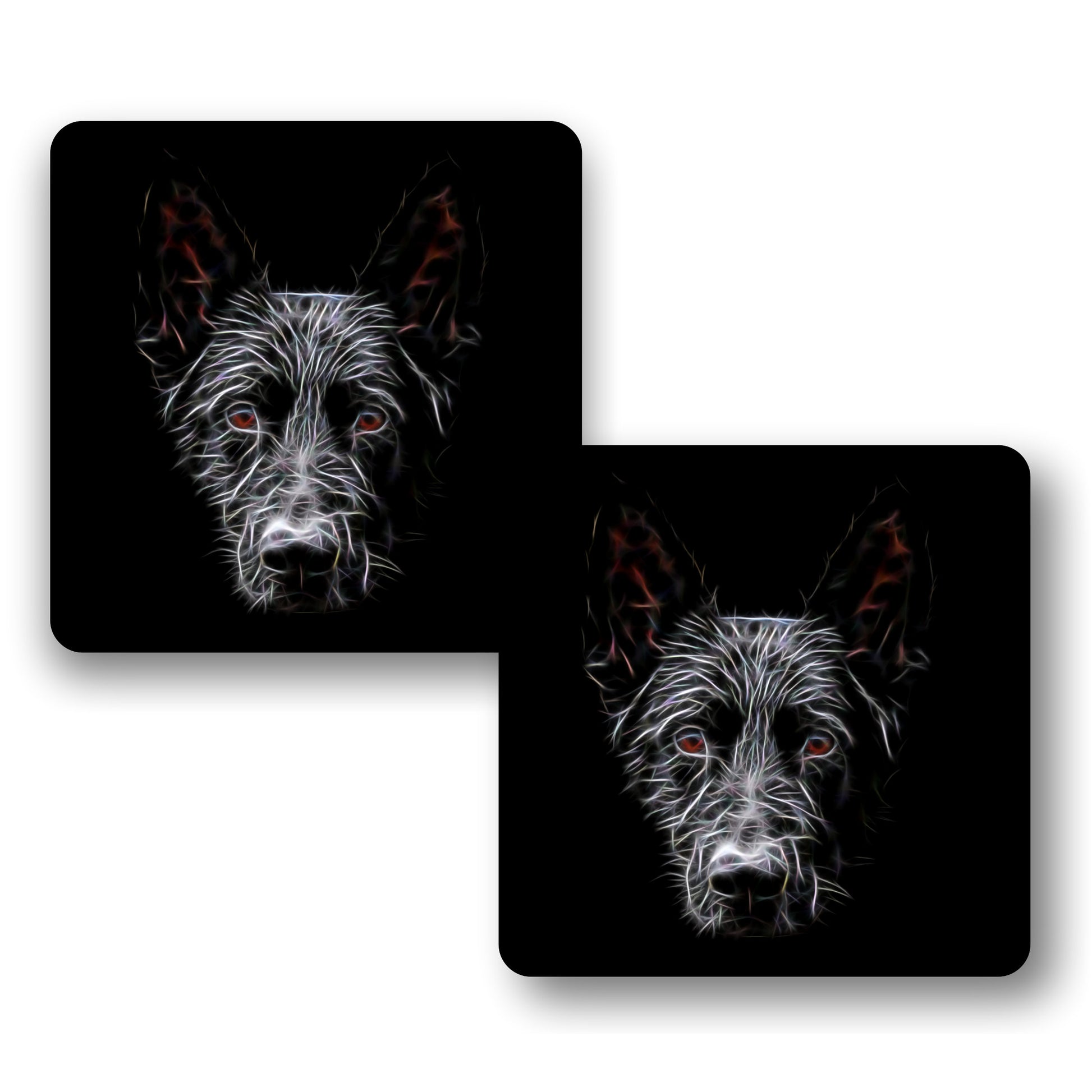 Black German Shepherd Coasters, Set of 2, with Stunning Fractal Art Design. Perfect Dog Lover Gift.