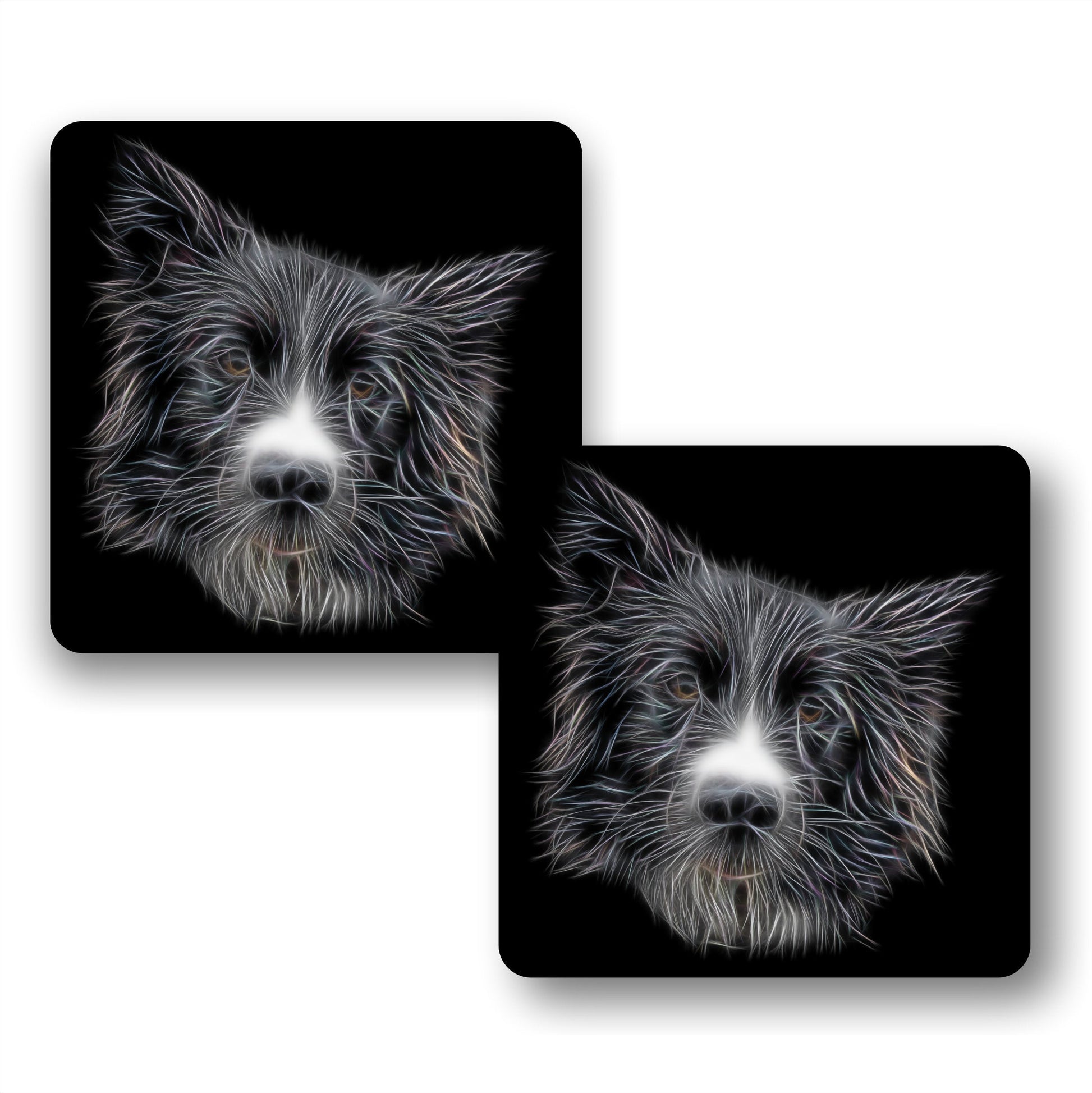 Border Collie Coasters, Set of 2, with Stunning Fractal Art Design. Perfect Border Collie Owner Gift.