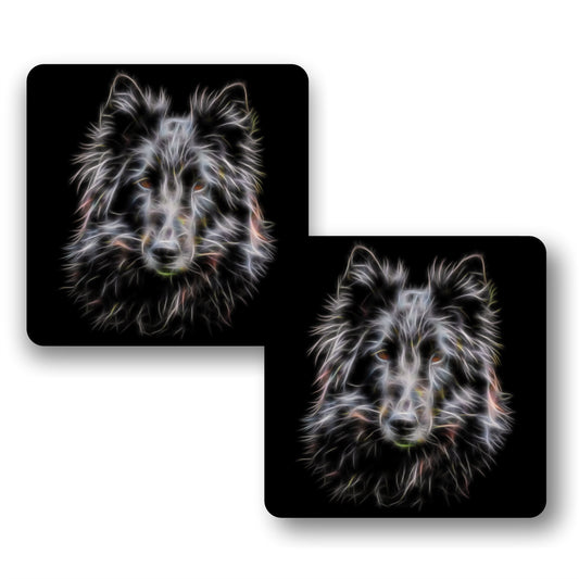 Belgian Shepherd Coasters, Set of 2, with Stunning Fractal Art Design. Belgian Groenendael