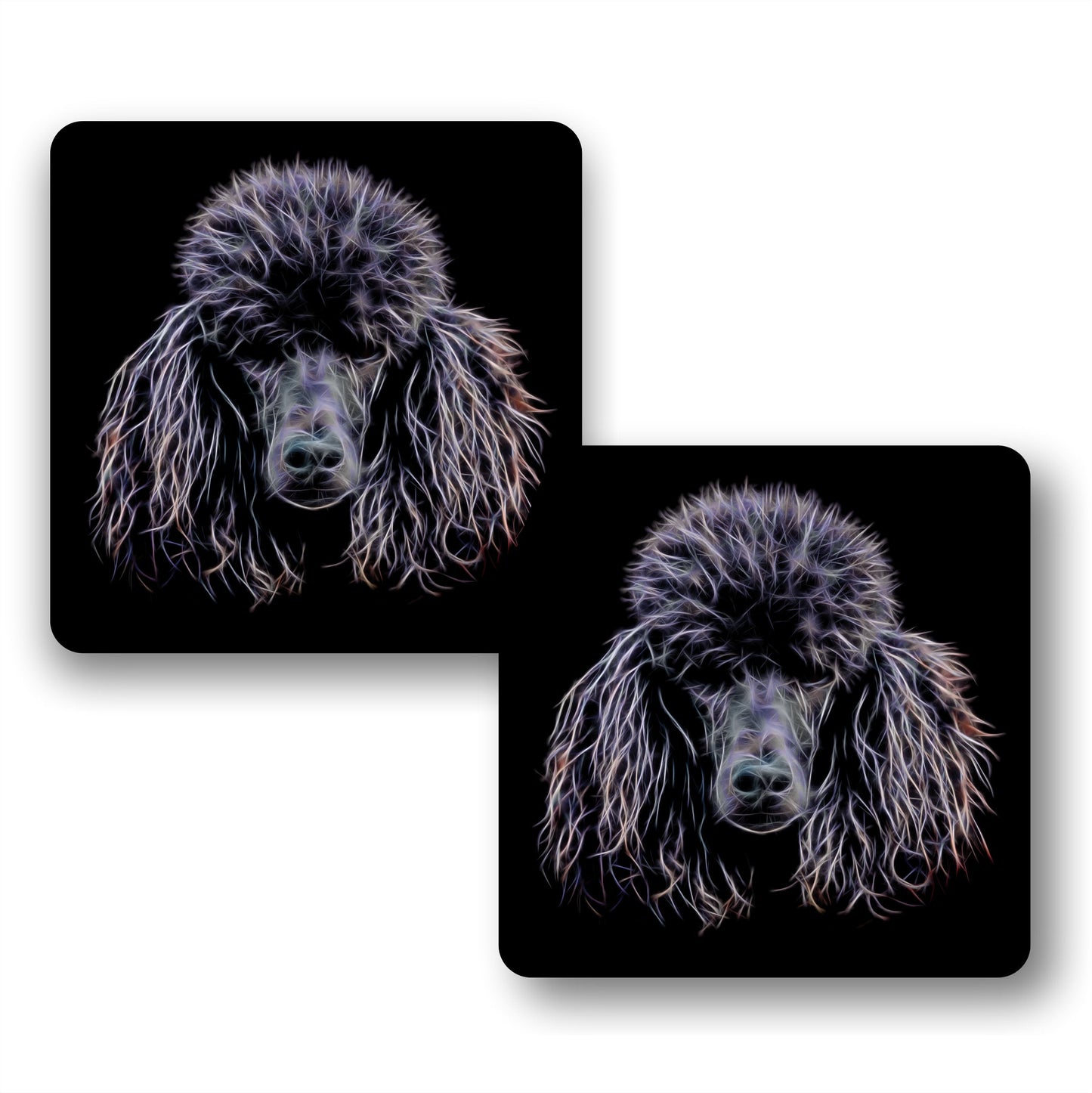 Black Standard Poodle Coasters, Set of 2, with Stunning Fractal Art Design.