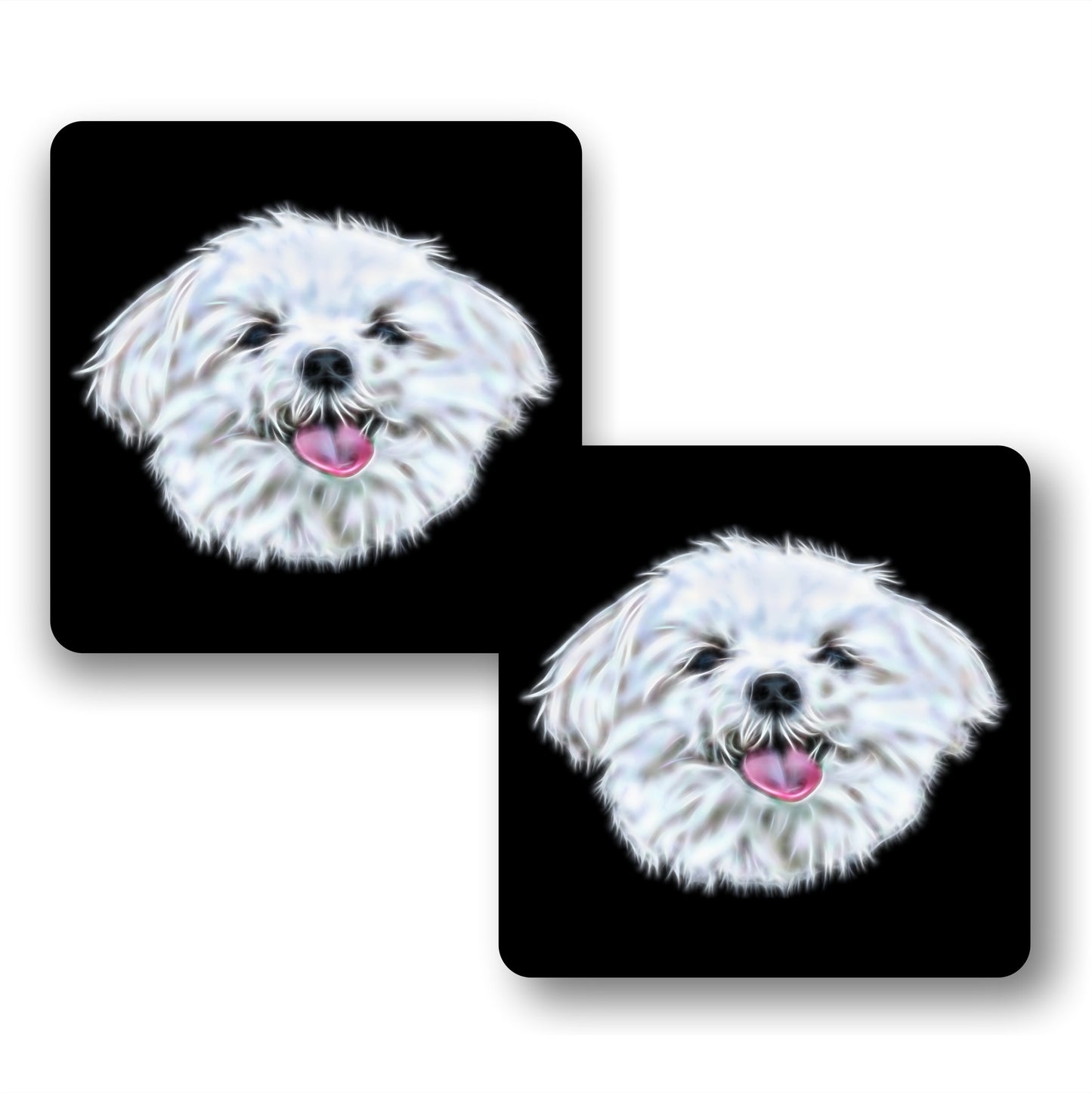 Maltese Dog Coasters, Set of 2, with Stunning Fractal Art Design.