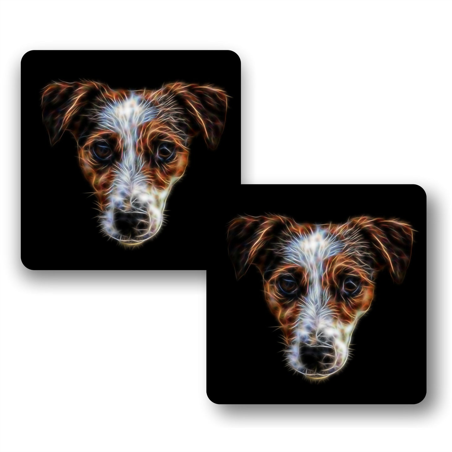 Jack Russell Coasters, Set of 2, with Stunning Fractal Art Design.