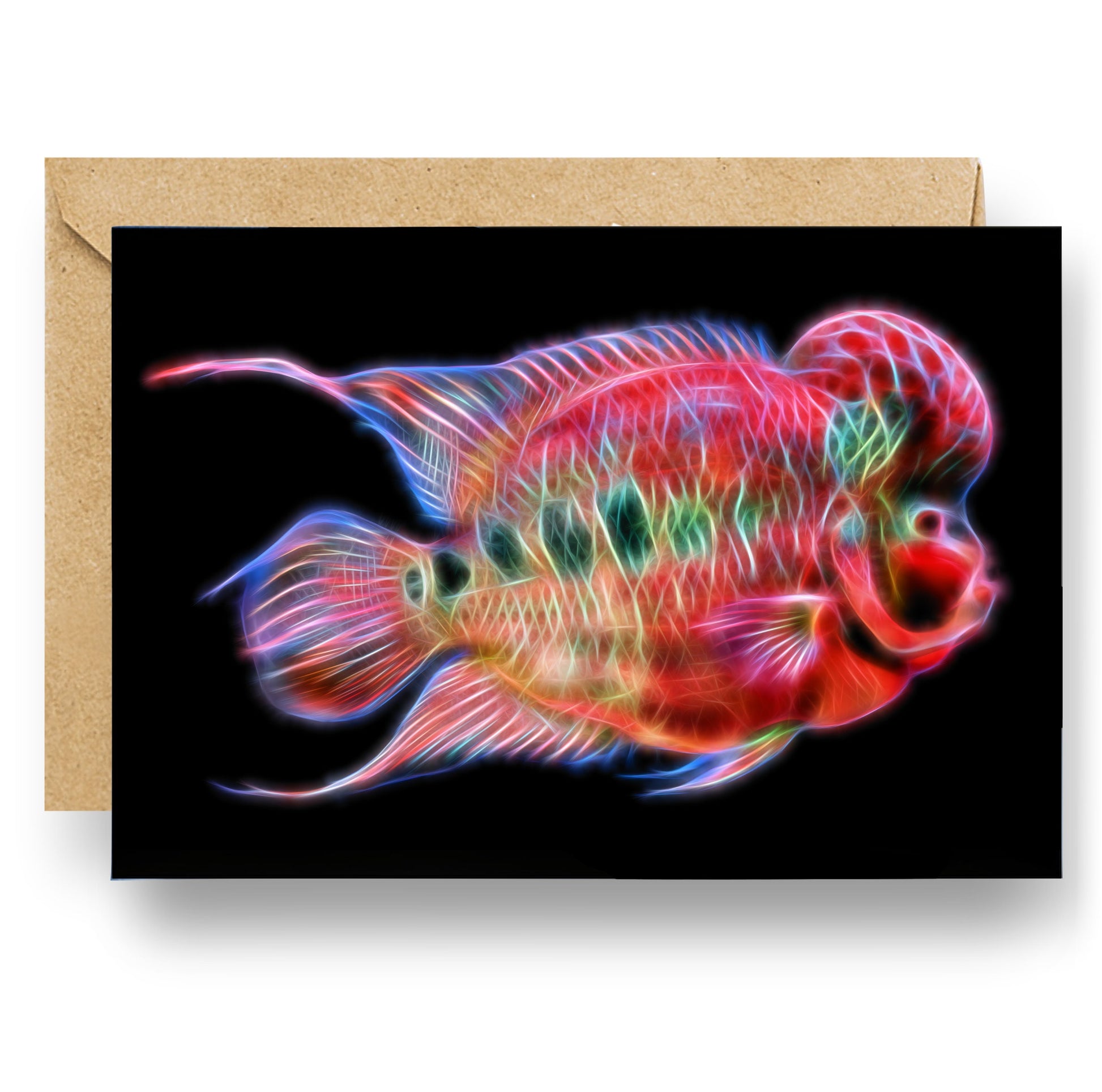 Flowerhorn Greeting Card with Stunning Fractal Art Design. Blank Inside for Birthdays or any other Occasion