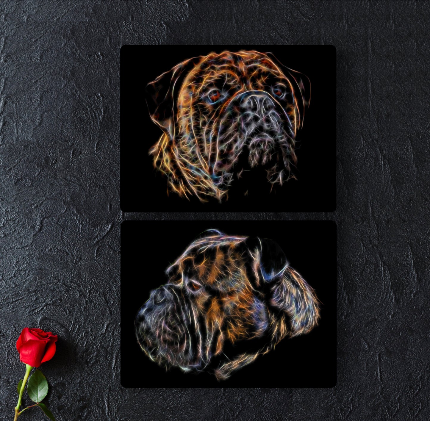 Brindle Bullmastiff Metal Wall Plaque with Stunning Fractal Art Design