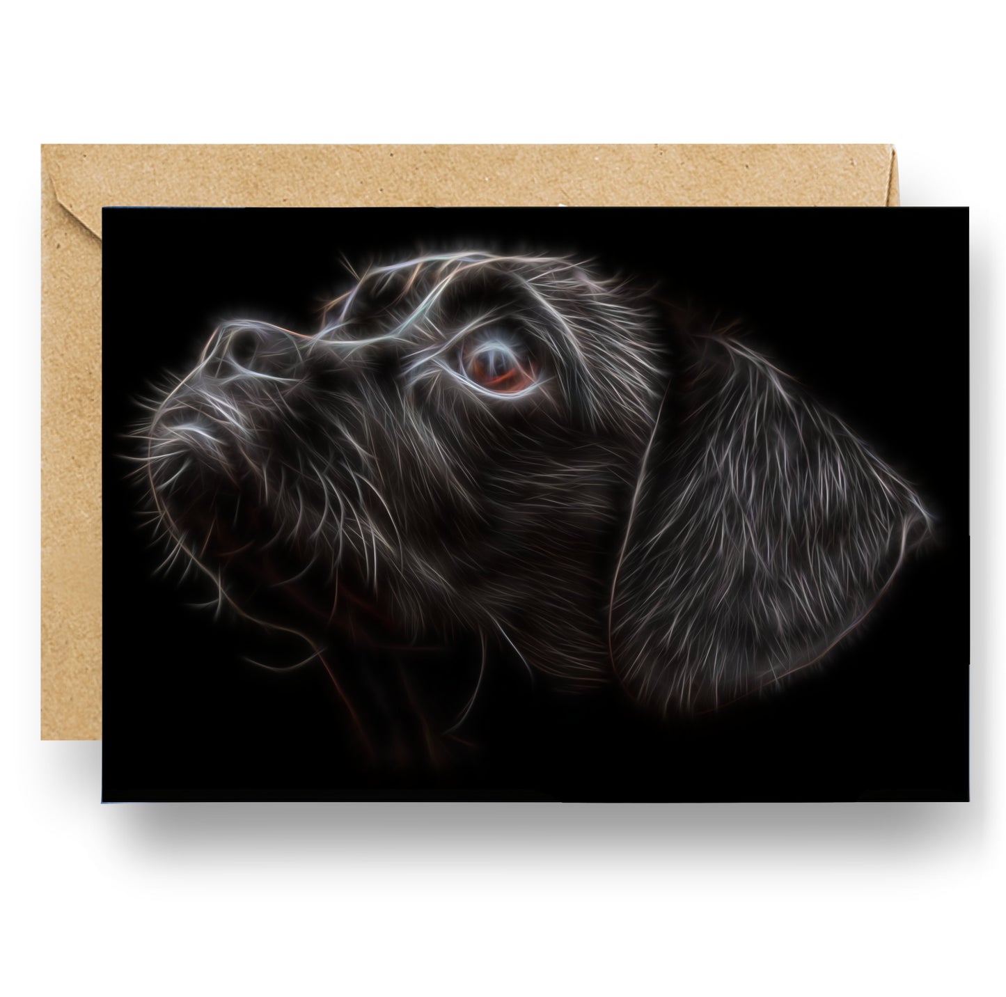 Black Puggle Greeting Card with Stunning Fractal Art Design