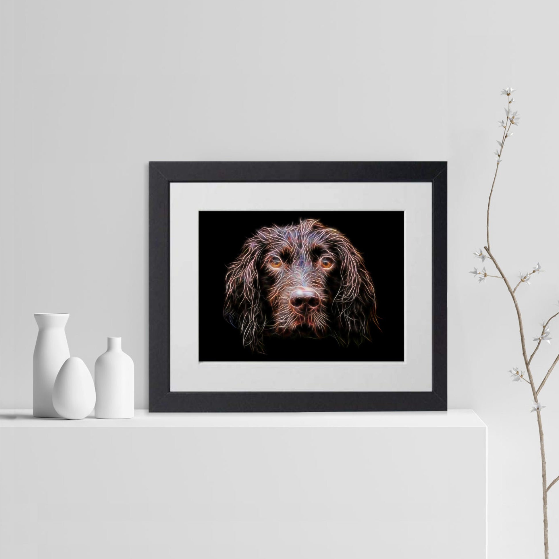 Chocolate Working Cocker Spaniel Print with Stunning Fractal Art Design.