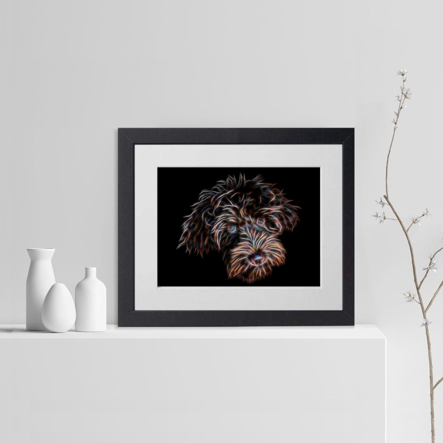 Chocolate Labradoodle Print with Stunning Fractal Art Design.