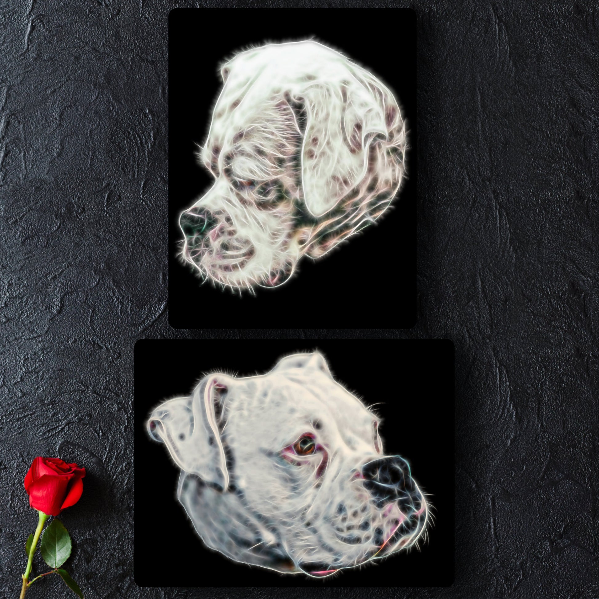 White Boxer Dog Metal Wall Plaque with Stunning Fractal Art Design