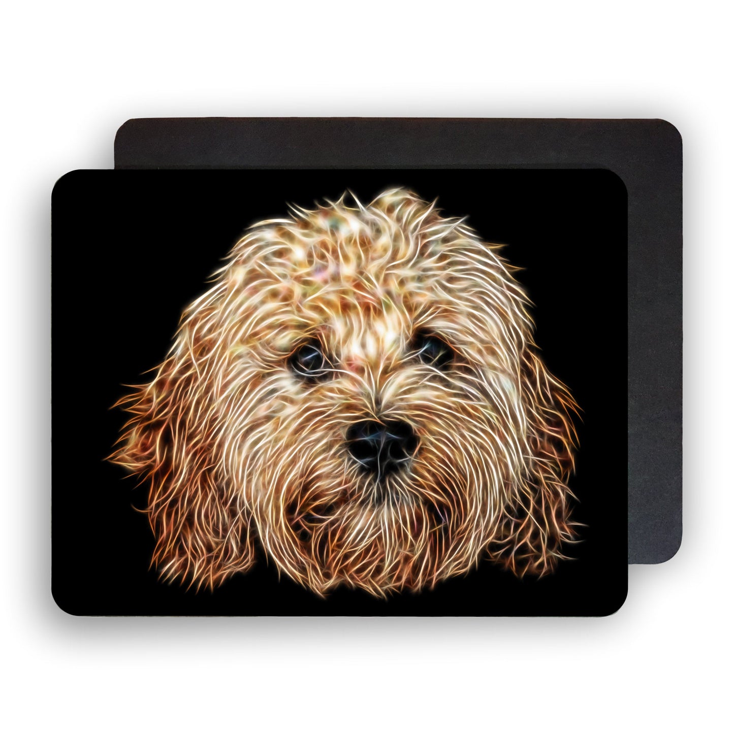 Apricot Cavapoo Placemats with Stunning Fractal Art Design. Set of Two.