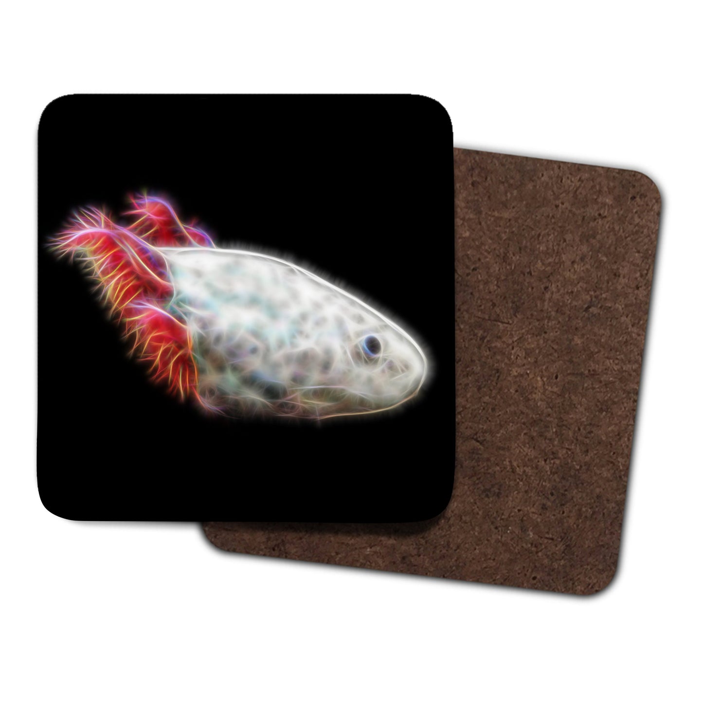 Pink Axolotl Coasters, Set of 2, with Stunning Fractal Art Design.