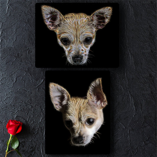 Cream Chihuahua Metal Wall Plaque with Stunning Fractal Art Design