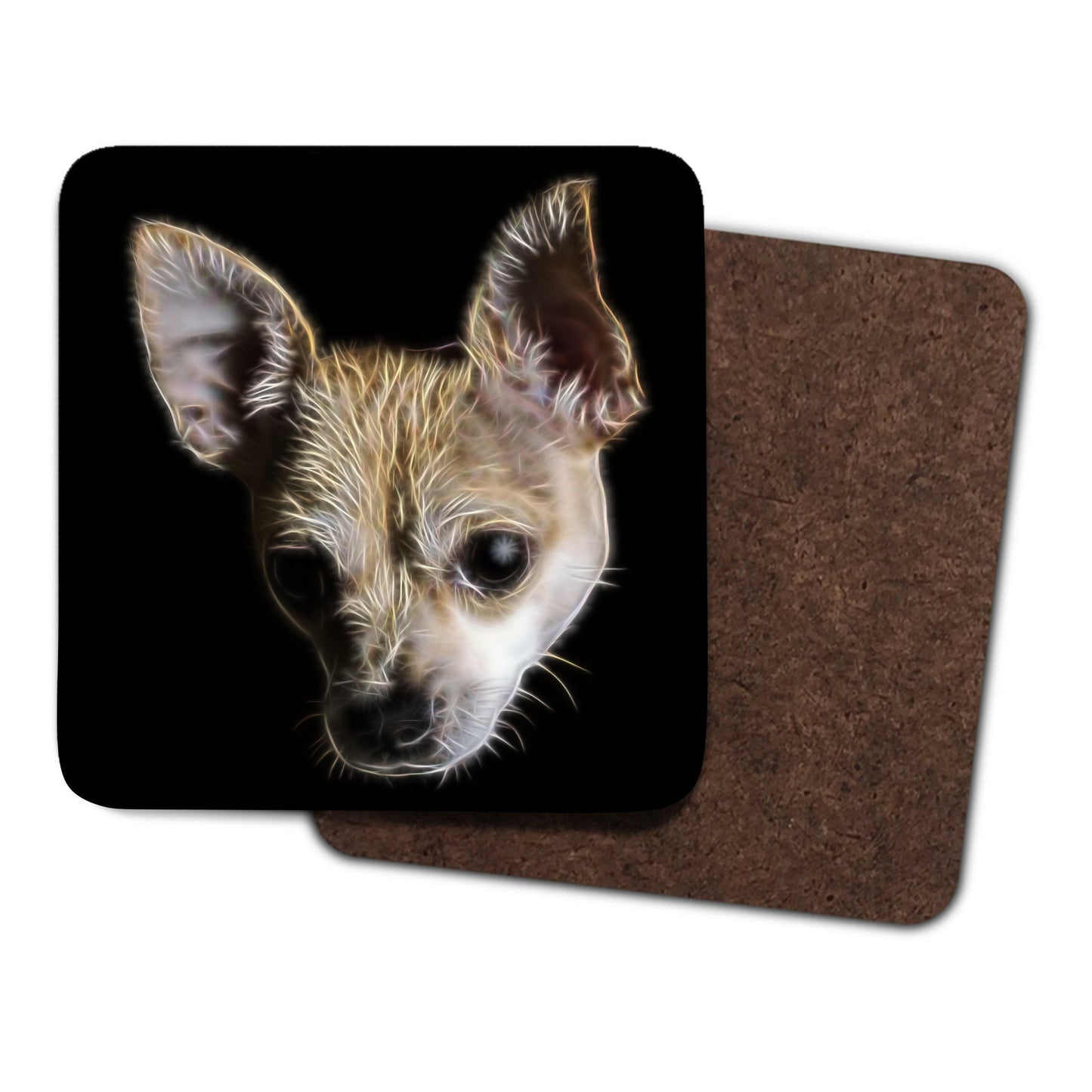 Cream Chihuahua Coasters, Set of 2, with Fractal Art Design.