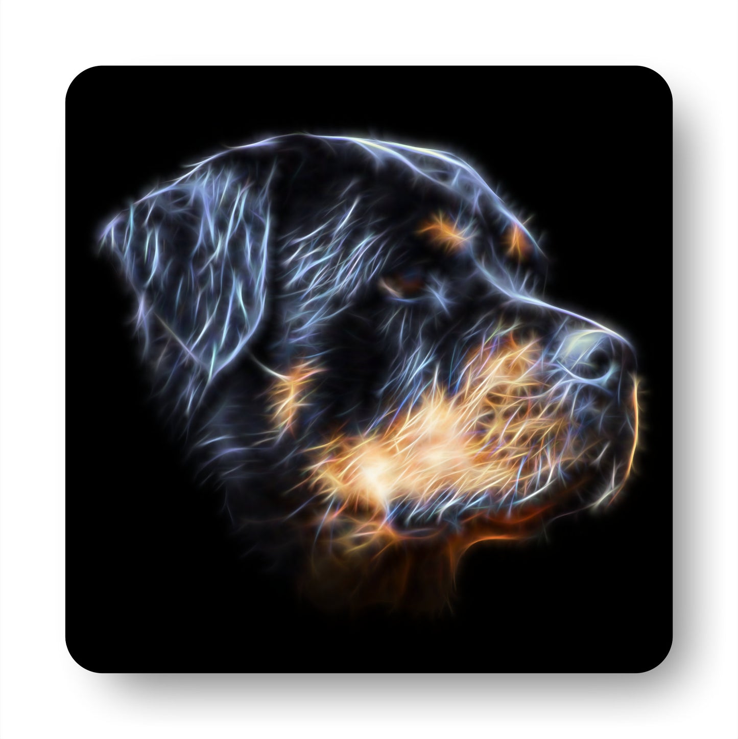 Rottweiler Coasters, Set of 2, with Fractal Art Design.