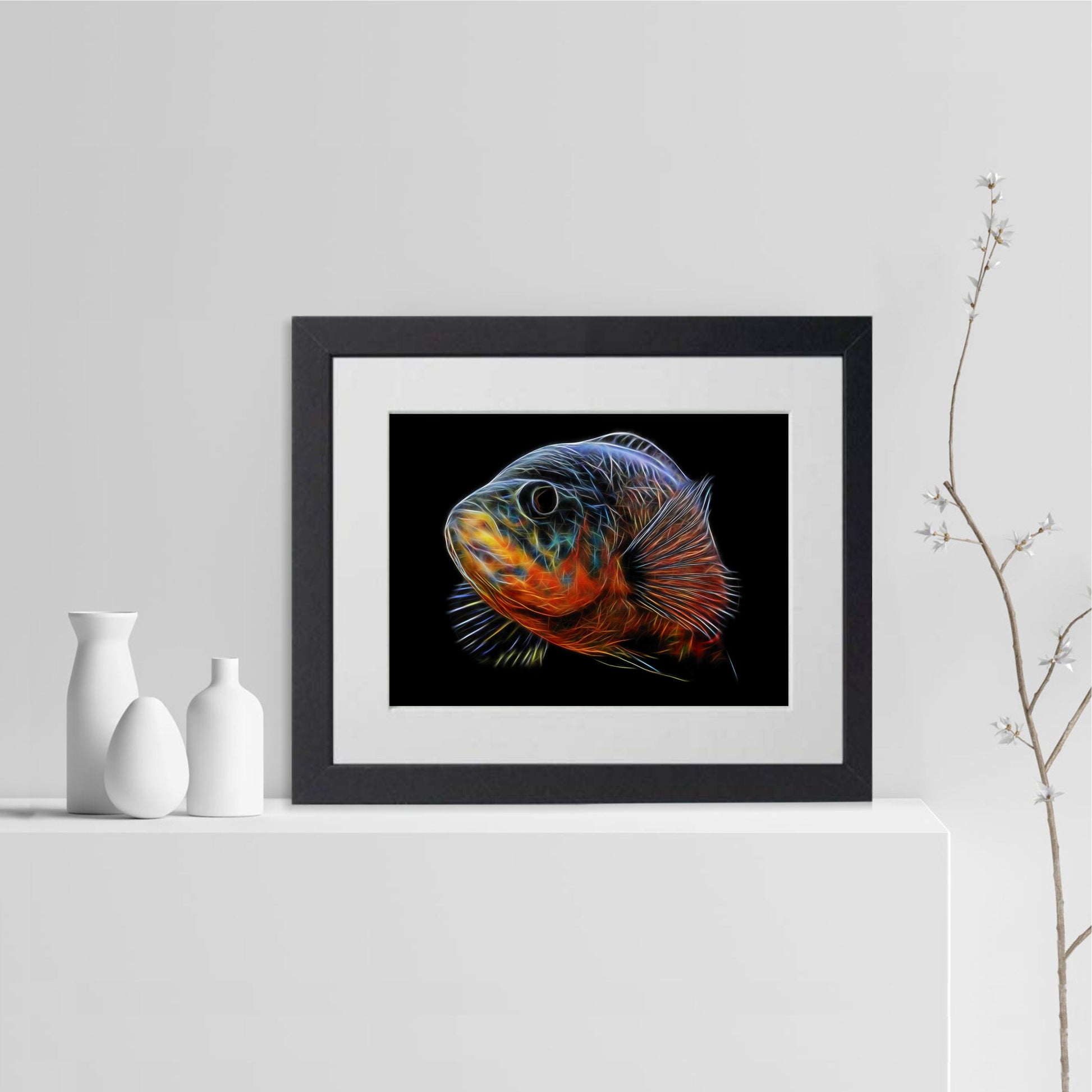 Tiger Oscar Fish Print with Stunning Fractal Art Design.