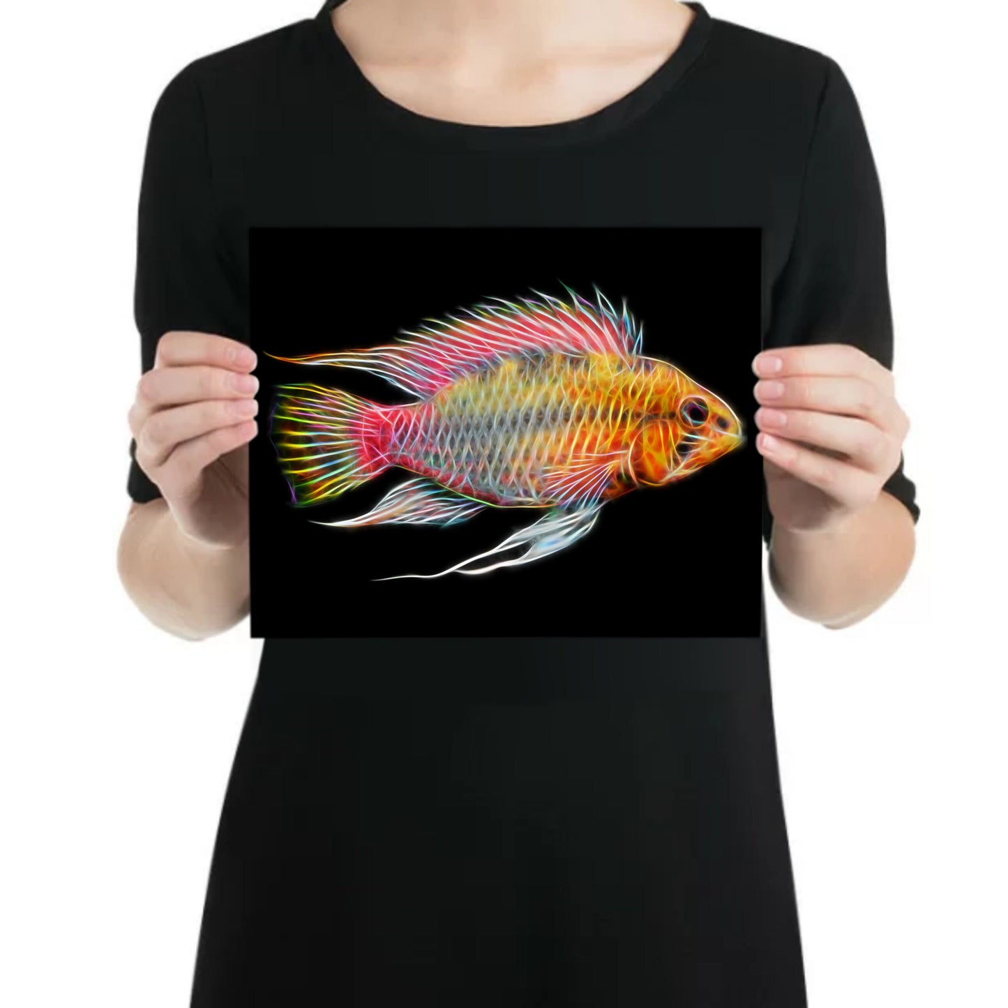 Redline Apisto Cichlid Fish Print with Stunning Fractal Art Design.