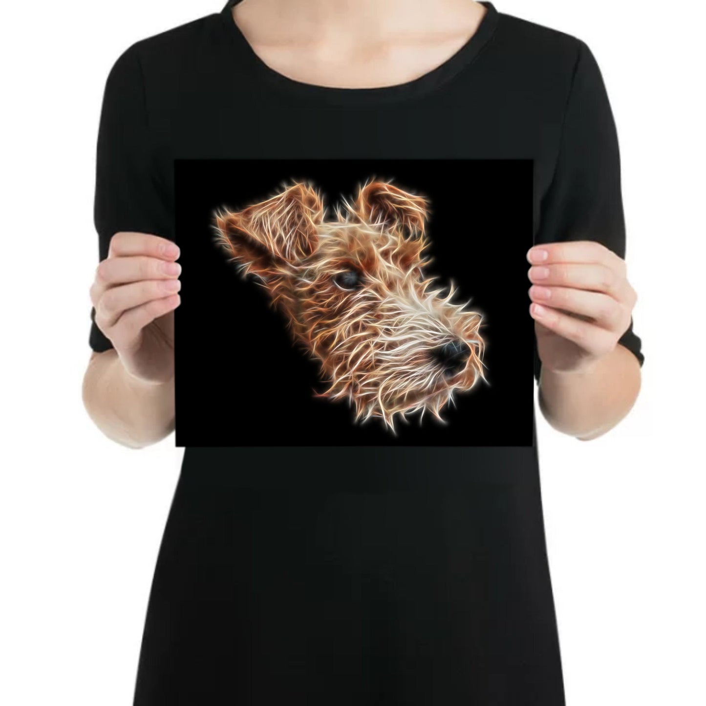Wire Haired Fox Terrier Metal Wall Plaque with Stunning Fractal Art Design