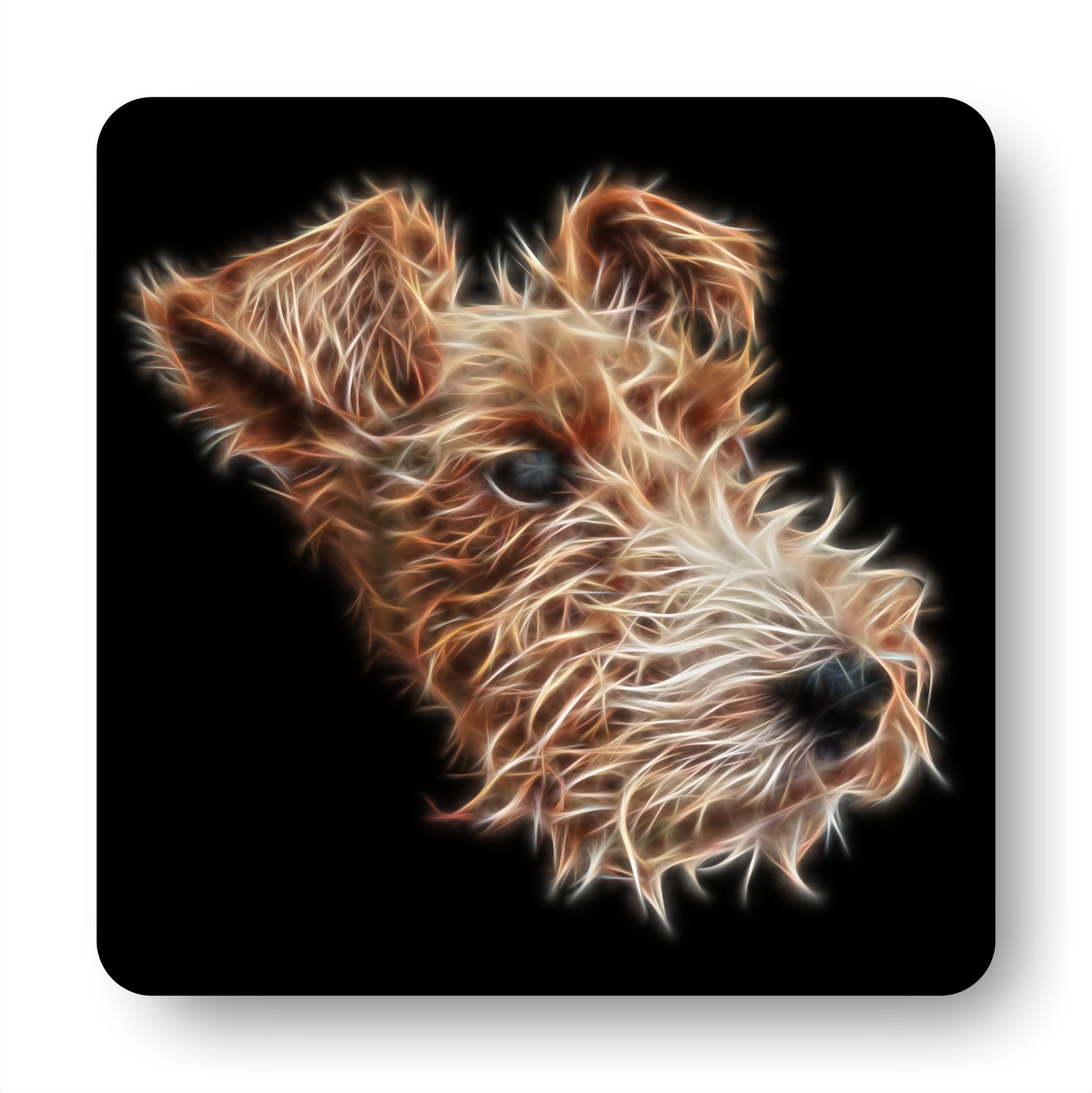 Wire Hair Fox Terrier Coasters, Set of 2, with Stunning Fractal Art Design.