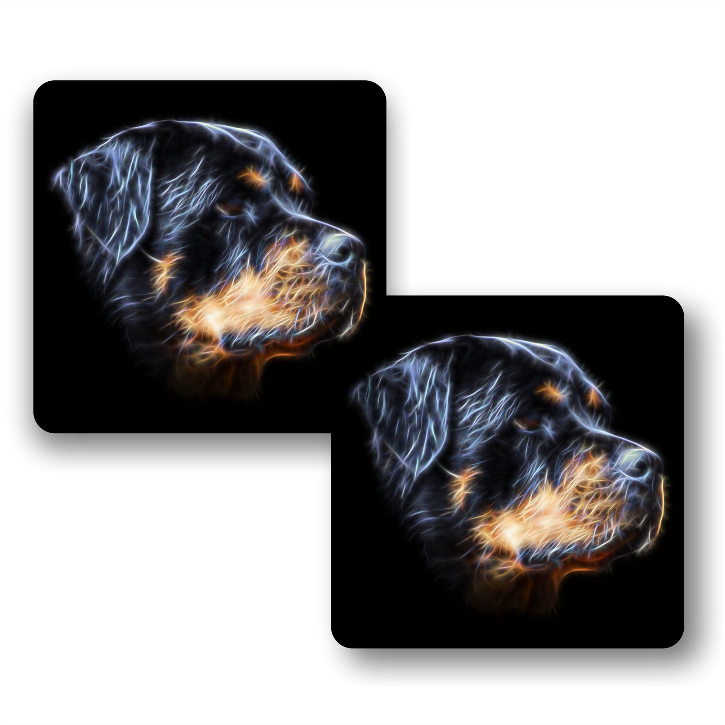 Rottweiler Coasters, Set of 2, with Fractal Art Design.