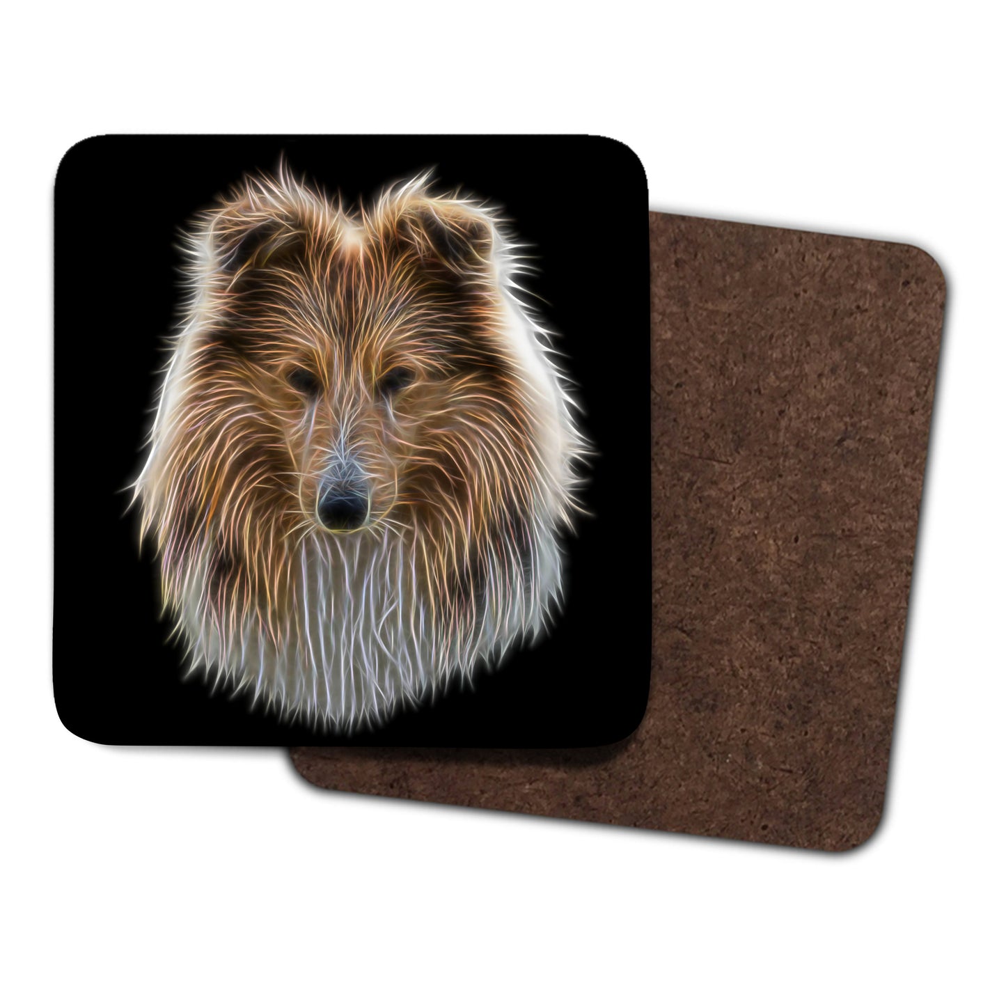 Shetland Sheepdog Coasters, Set of 2, with Stunning Fractal Art Design. Perfect Dog Owner Gift.