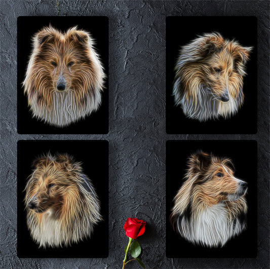 Shetland Sheepdog Aluminium Metal Wall Plaque with Fractal Art Design, Gift for Dog Owner