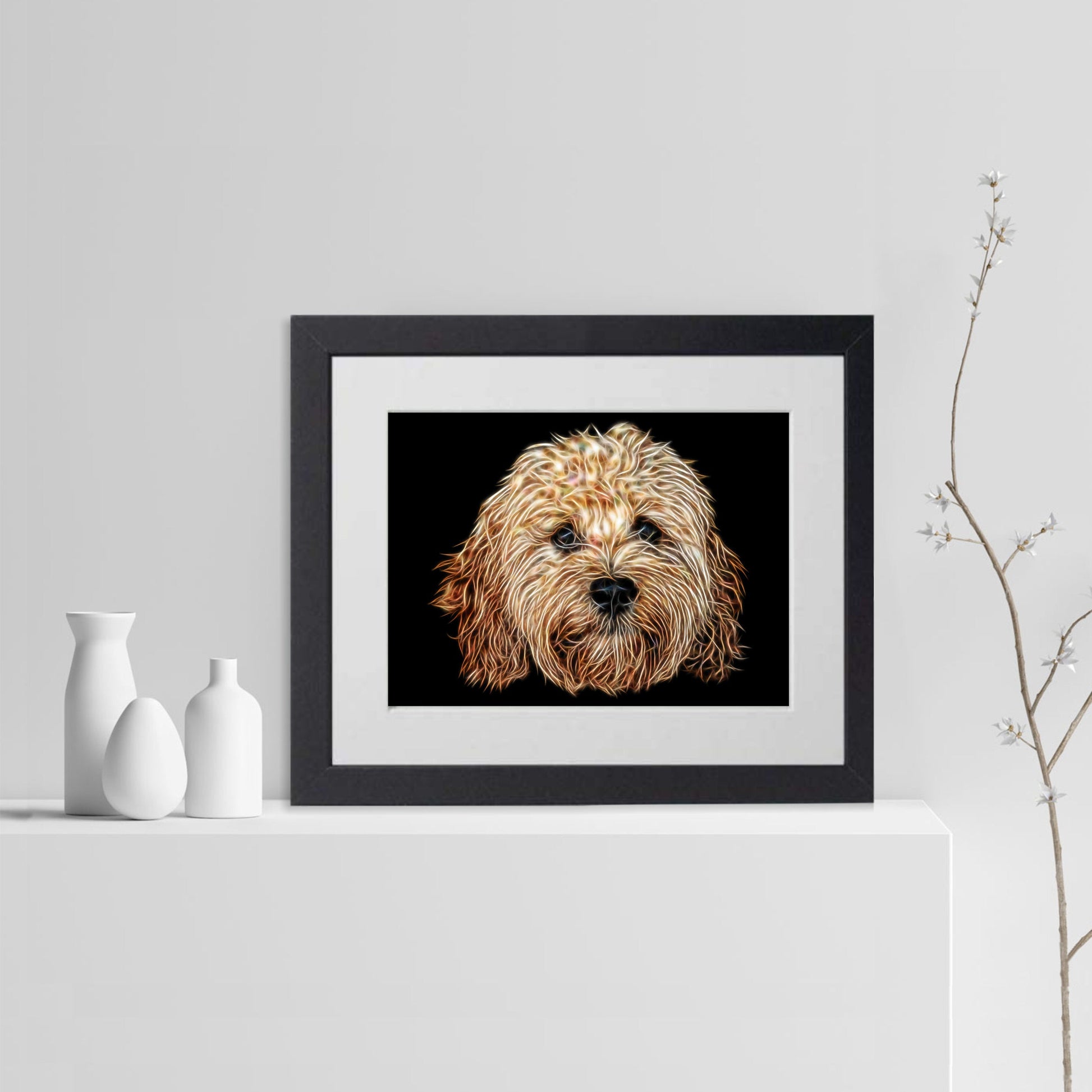 Apricot Cavapoo Print with Stunning Fractal Art Design. Various Sizes Available