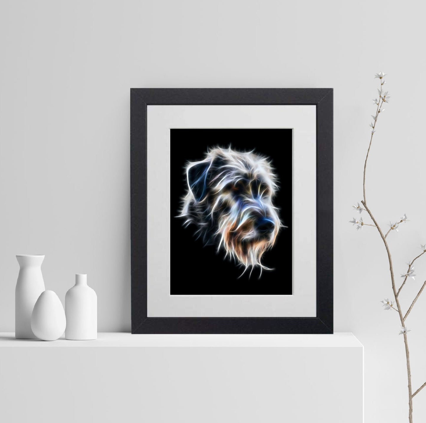 Irish Wolfhound Print with Stunning Fractal Art Design. Various Sizes Available