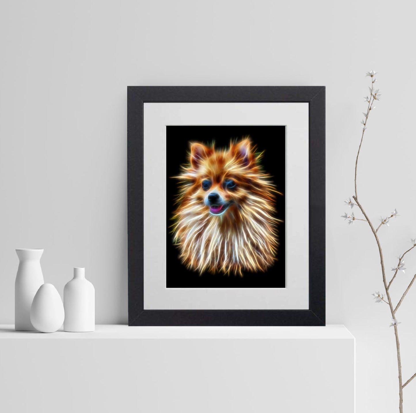 Pomeranian Print with Stunning Fractal Art Design. Various Sizes Available