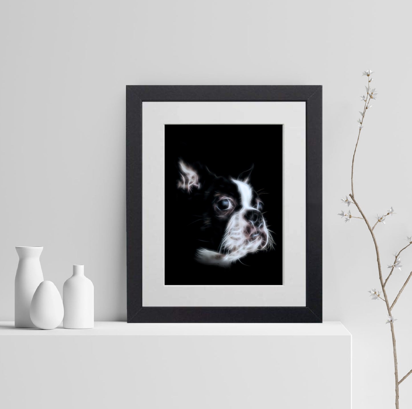 Boston Terrier Print with Stunning Fractal Art Design. Various Sizes Available