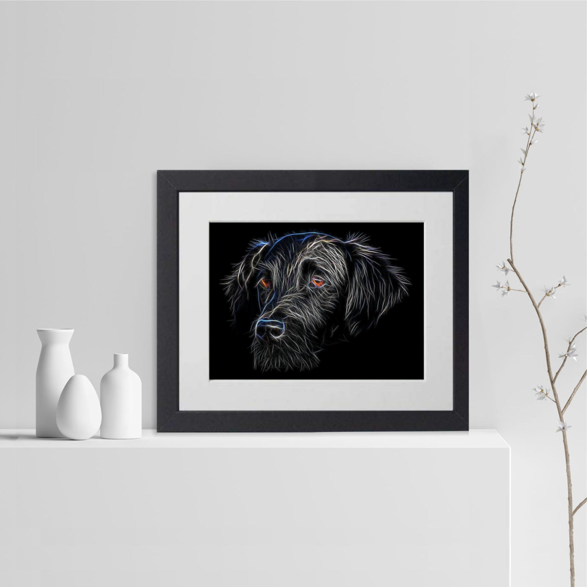 Flat Coated Retriever Dog Print with Stunning Fractal Art Design. Various Sizes Available