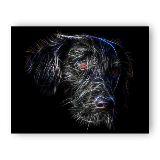 Flat Coated Retriever Dog Print with Stunning Fractal Art Design. Various Sizes Available