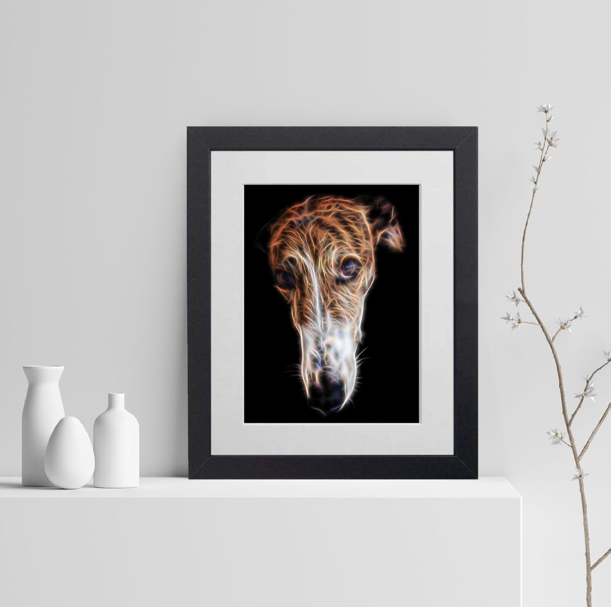 Brindle and White Greyhound Print with Stunning Fractal Art Design. Various Sizes Available