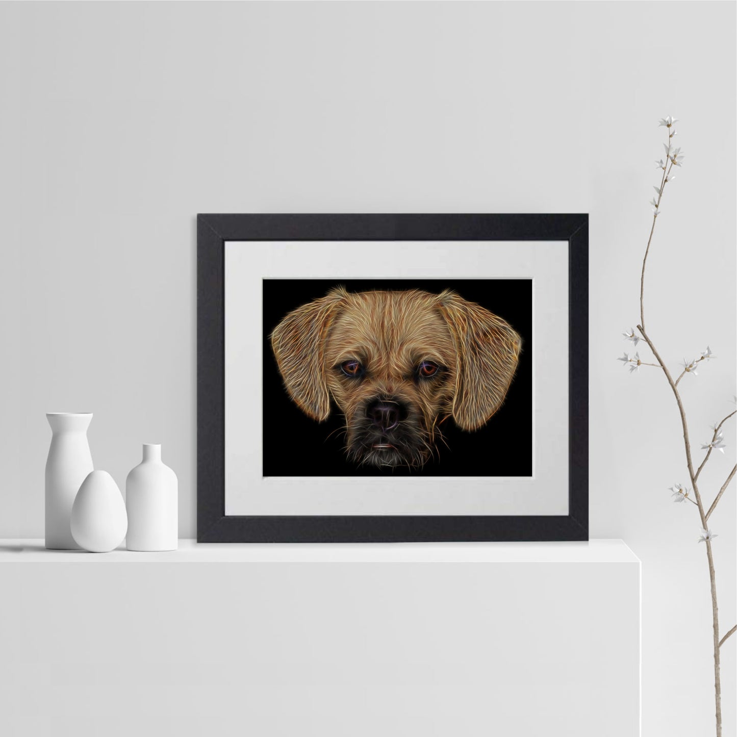 Fawn Puggle Print with Stunning Fractal Art Design. Various Sizes Available