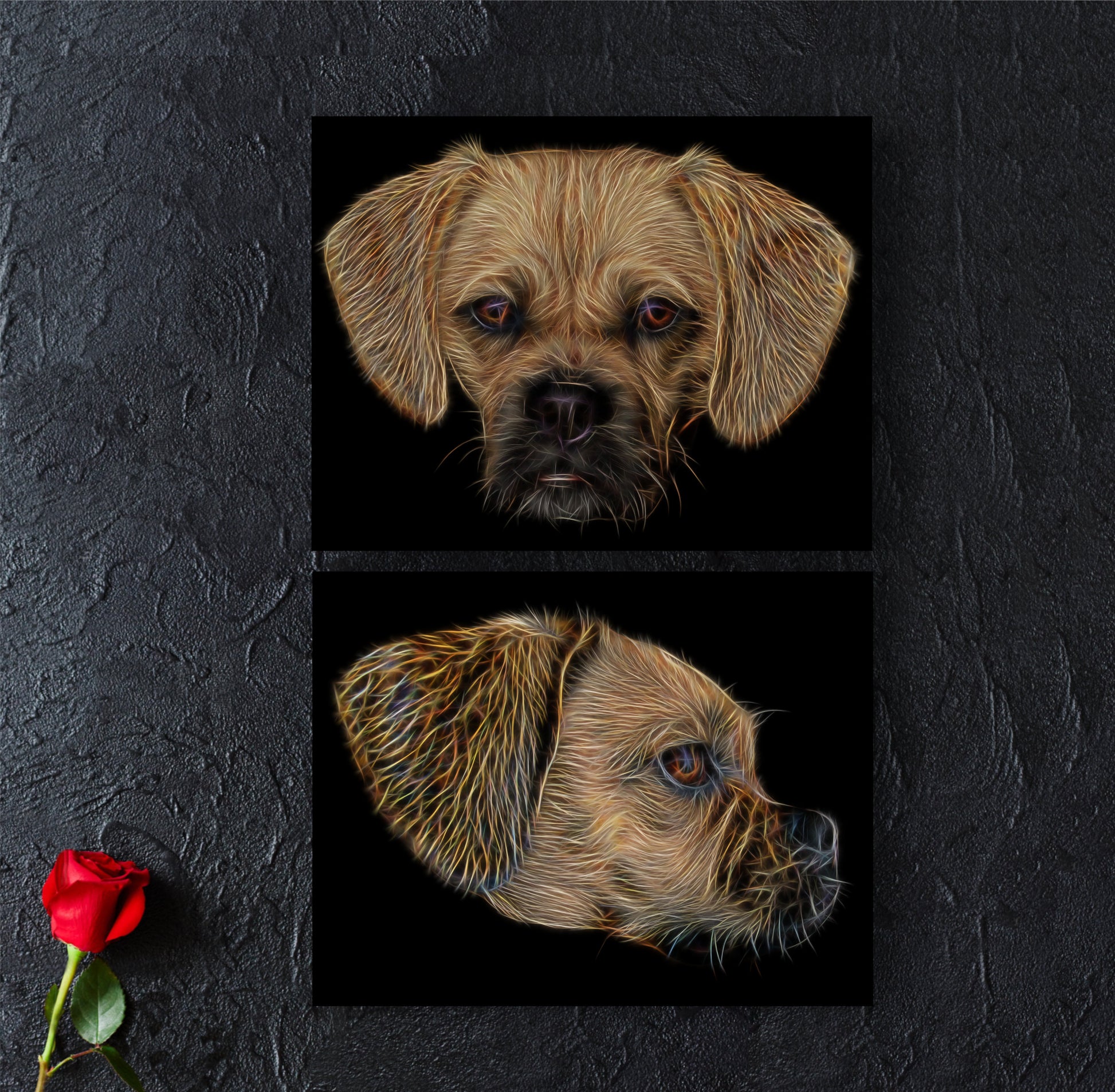 Fawn Puggle Print with Stunning Fractal Art Design. Various Sizes Available