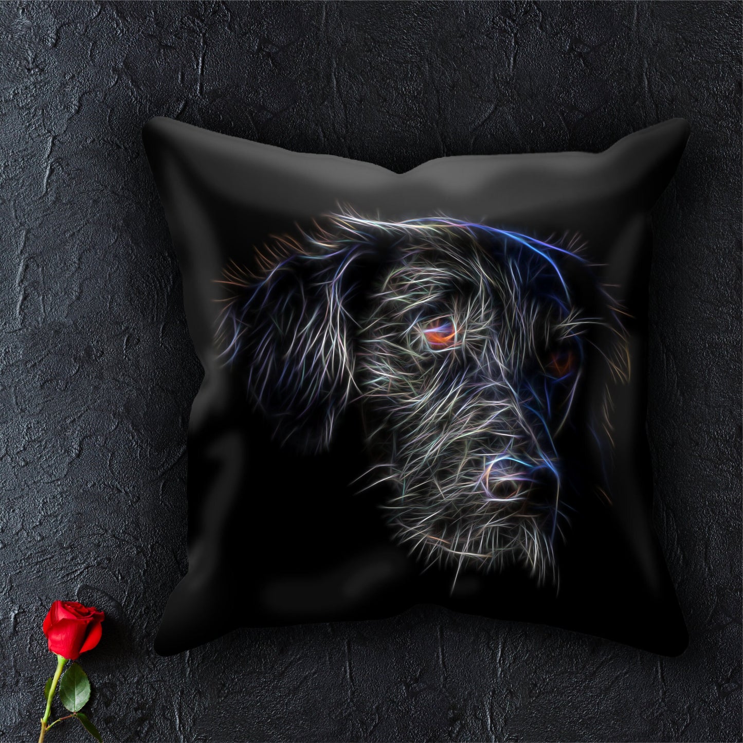 Flat Coated Retriever Cushion and Insert with Stunning Fractal Art Design