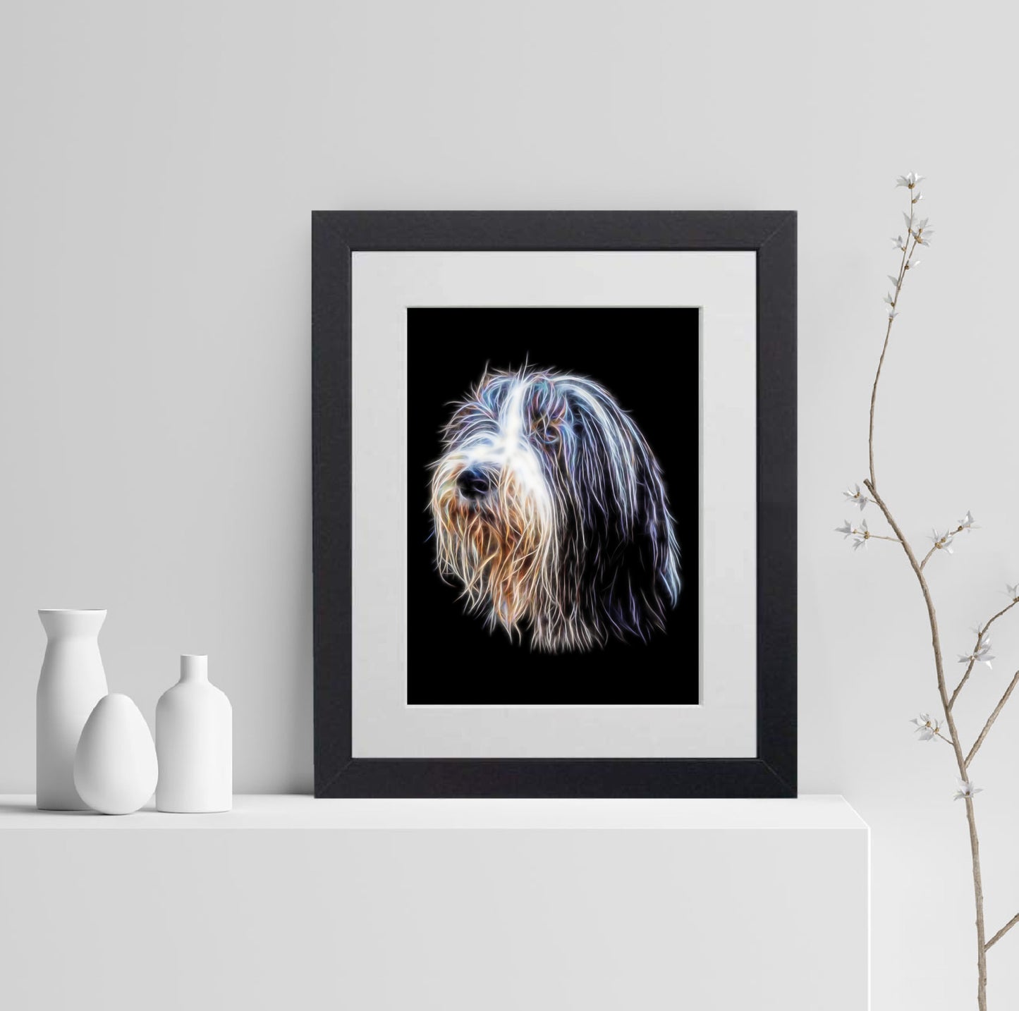 Bearded Collie Print with Stunning Fractal Art Design. Various Sizes Available