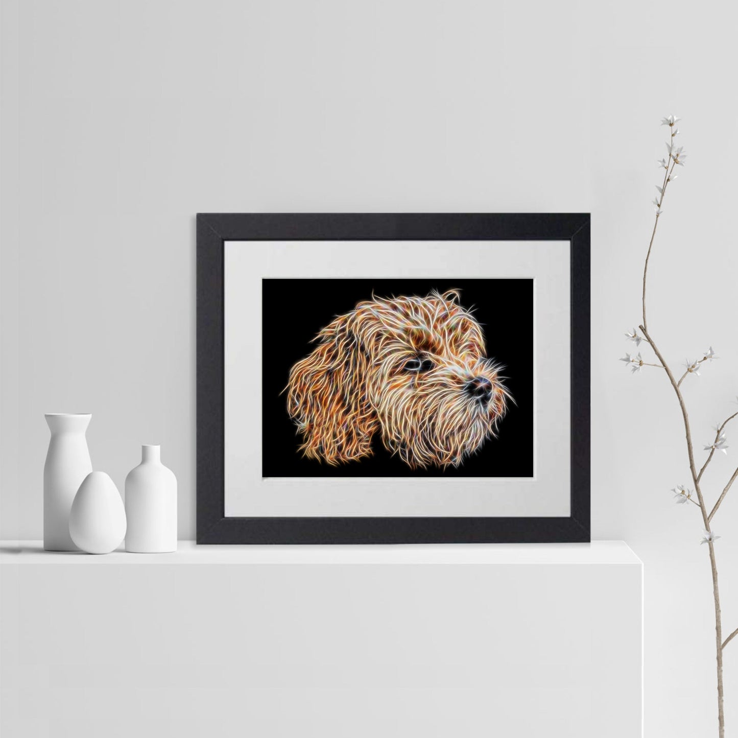 Apricot Cavapoo Print with Stunning Fractal Art Design. Various Sizes Available