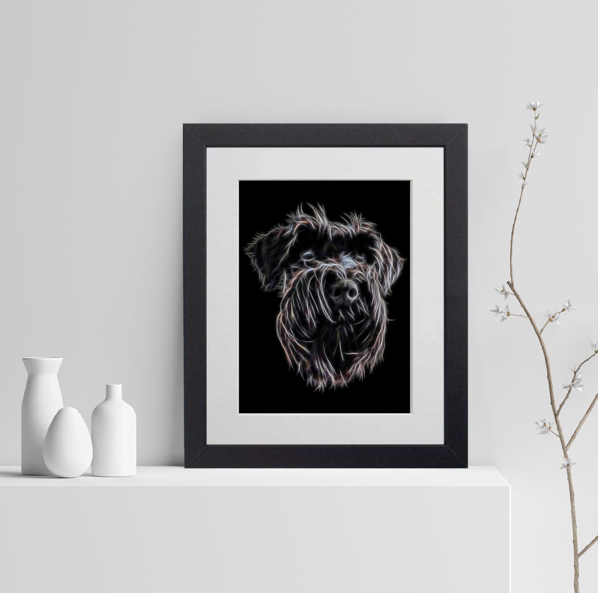 Black Schnauzer Print with Stunning Fractal Art Design. Various Sizes Available