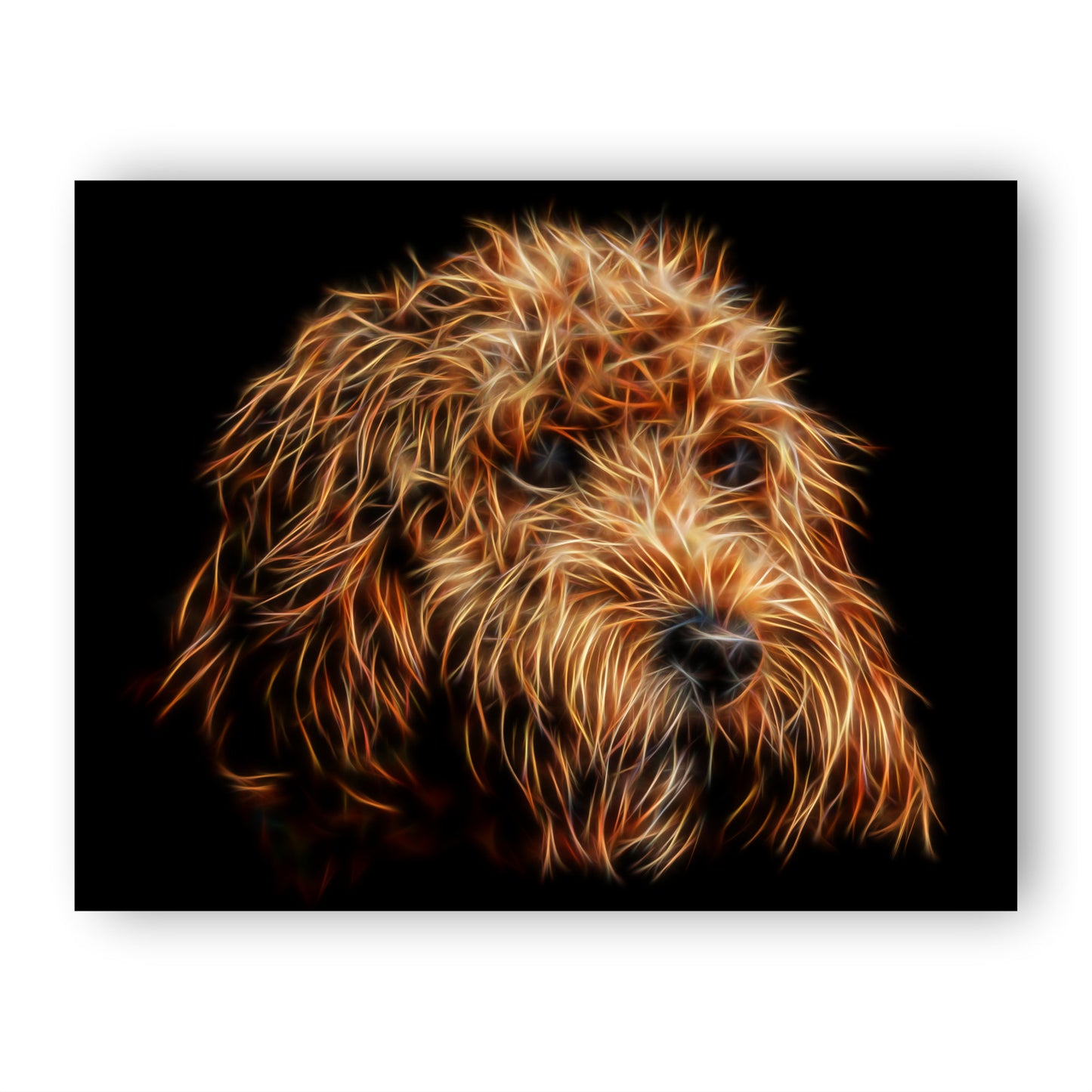 Red Cockapoo Print with Stunning Fractal Art Design. Various Sizes Available