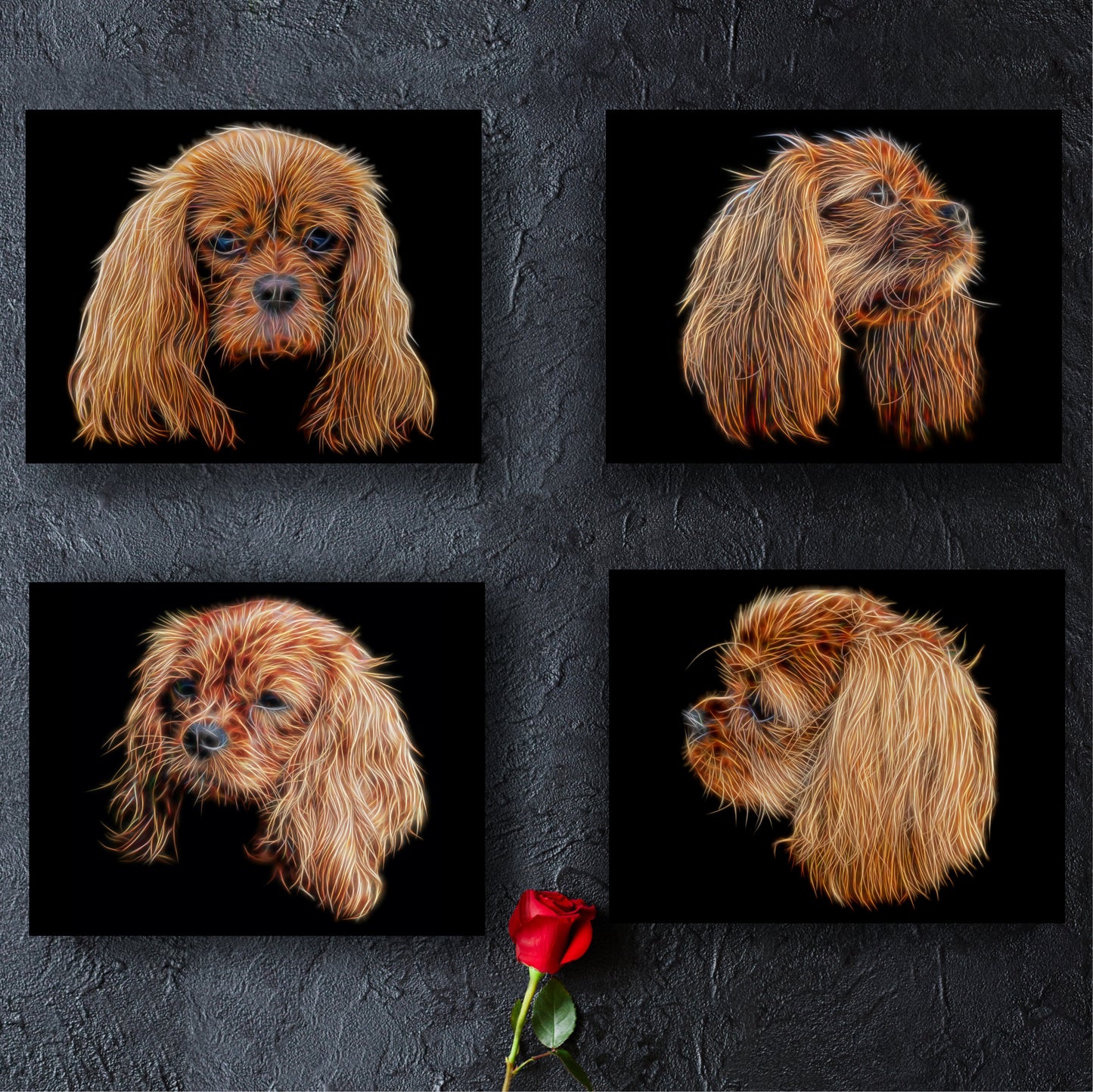 Ruby King Charles Spaniel Print with Stunning Fractal Art Design. Various Sizes Available