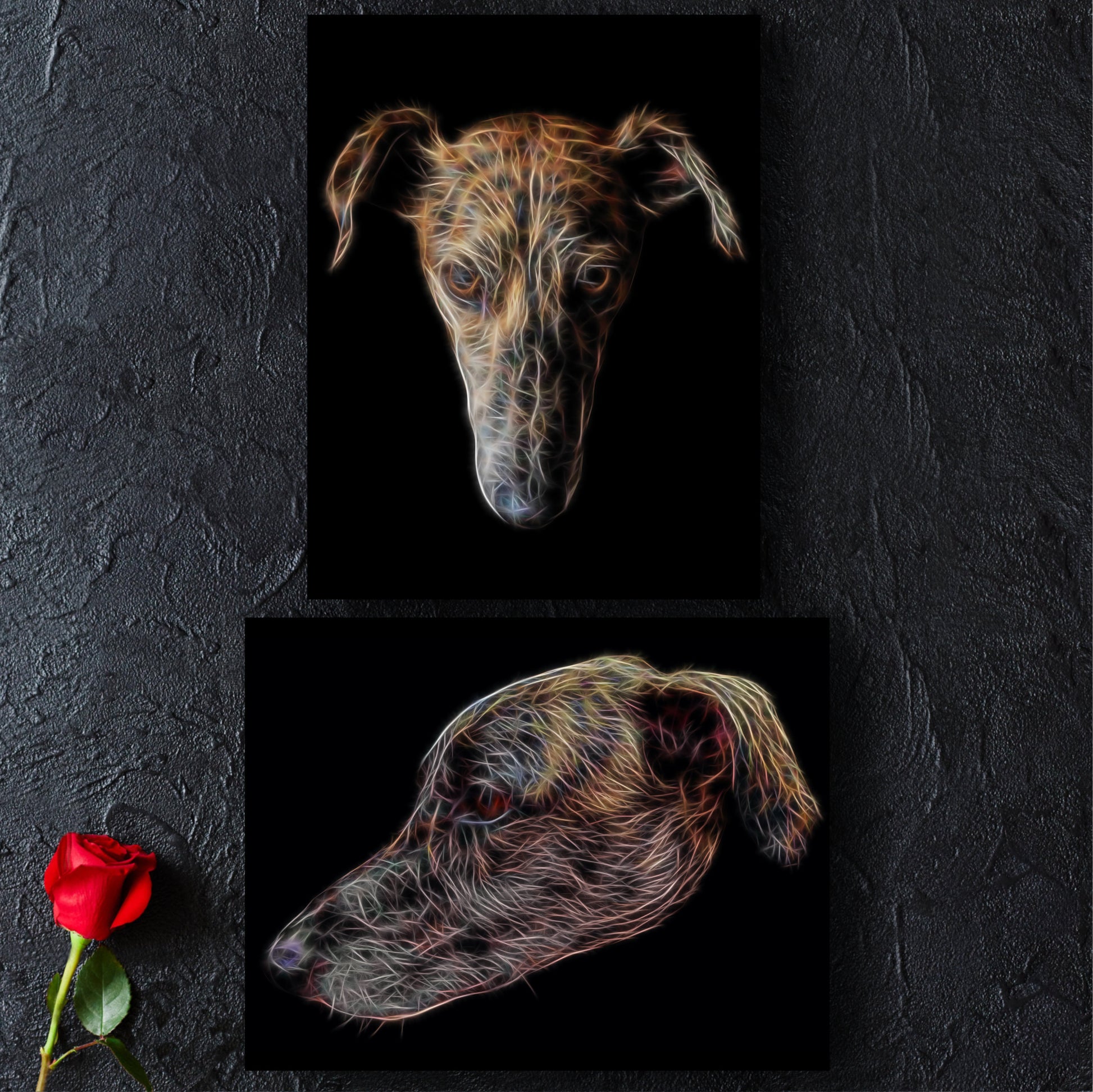 Brindle Lurcher Print with Stunning Fractal Art Design. Various Sizes Available