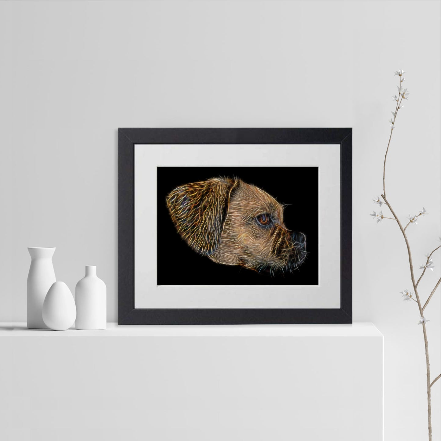 Fawn Puggle Print with Stunning Fractal Art Design. Various Sizes Available